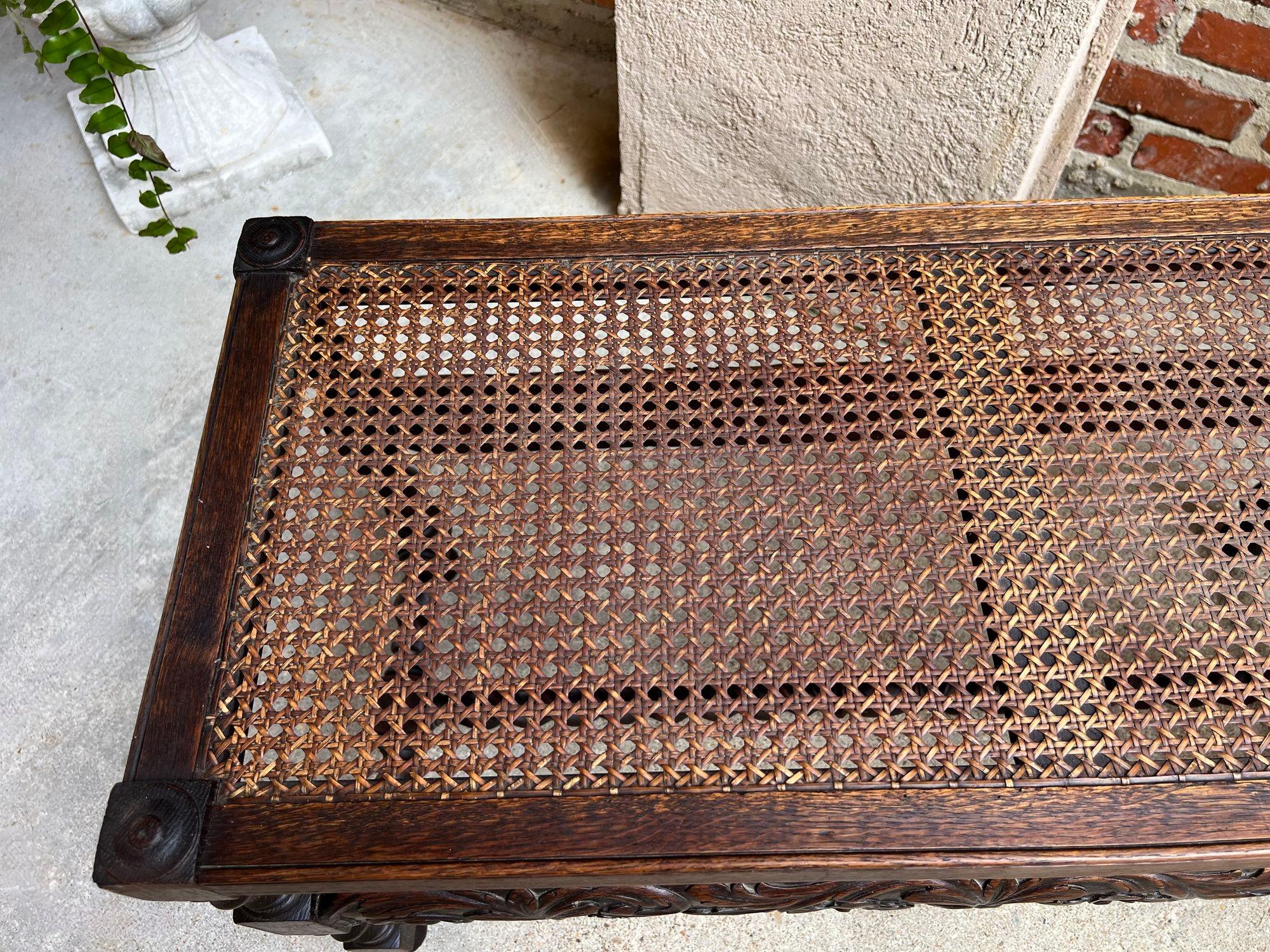 Antique English Barley Twist Bench Carved Oak Cane Seat Duet Size Dining Bench 9
