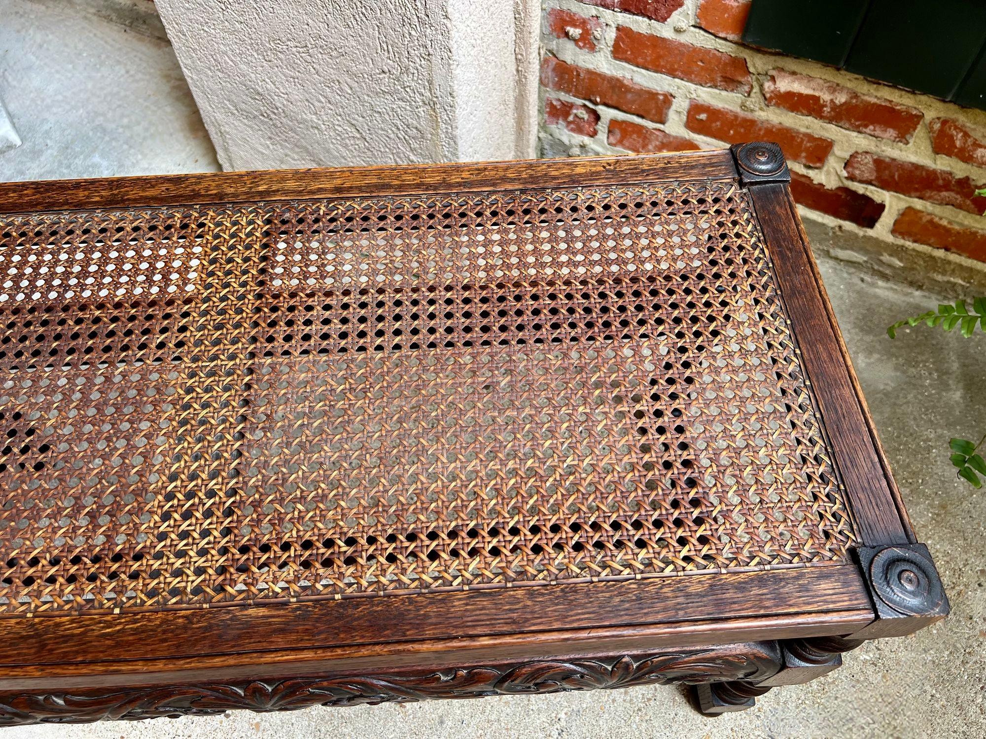 Antique English Barley Twist Bench Carved Oak Cane Seat Duet Size Dining Bench 10