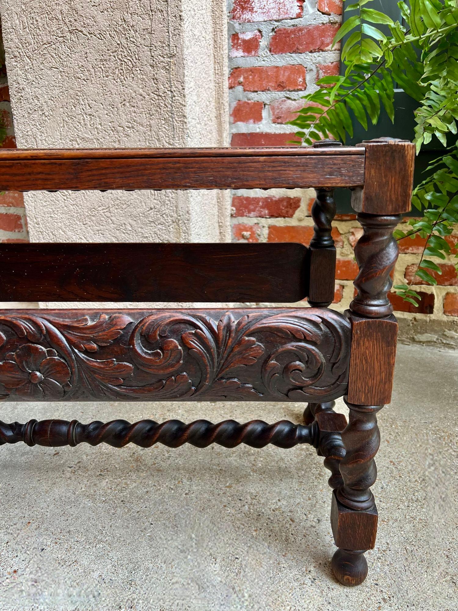 Antique English Barley Twist Bench Carved Oak Cane Seat Duet Size Dining Bench 12