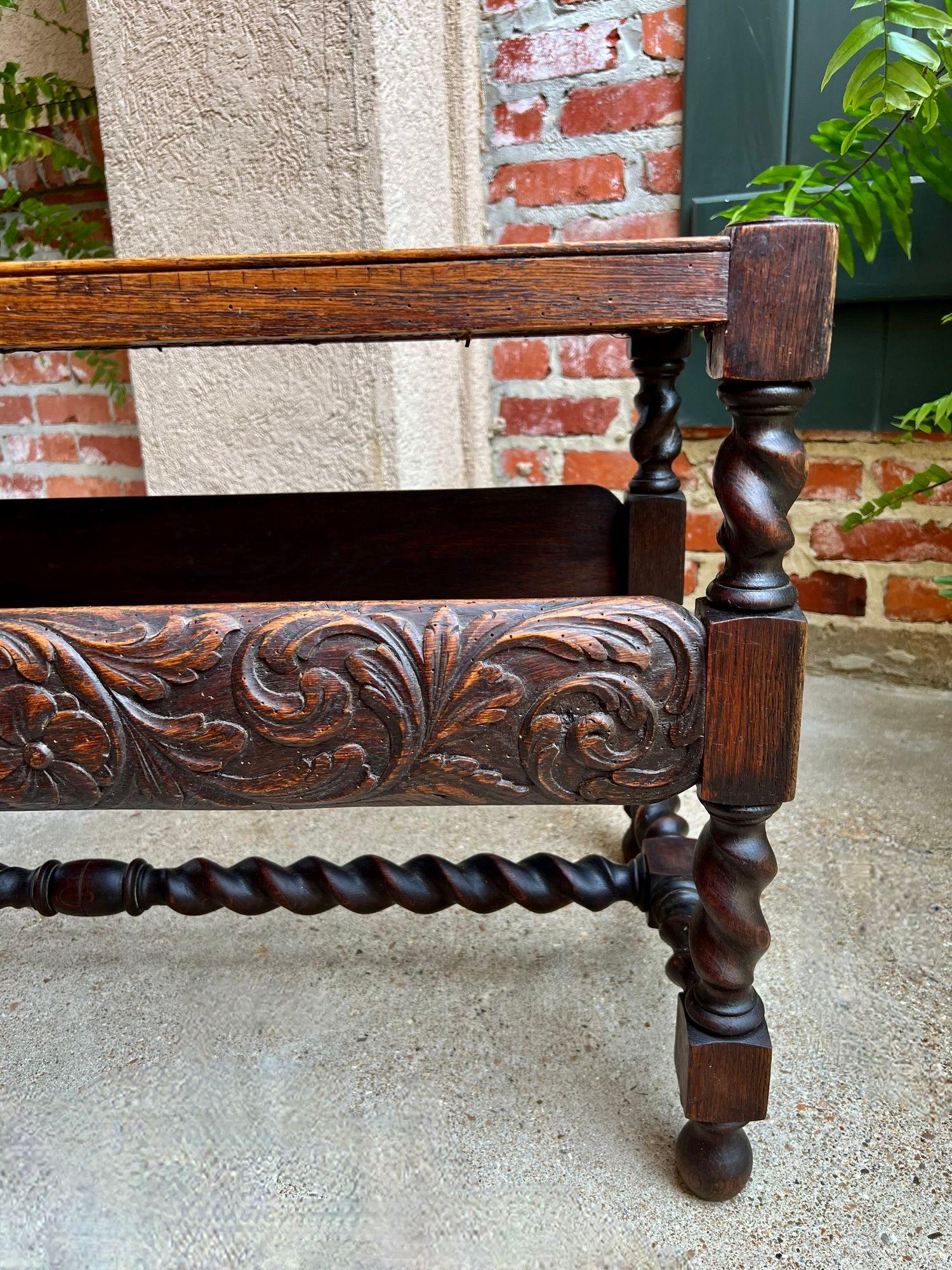 Antique English Barley Twist Bench Carved Oak Cane Seat Duet Size Dining Bench 13