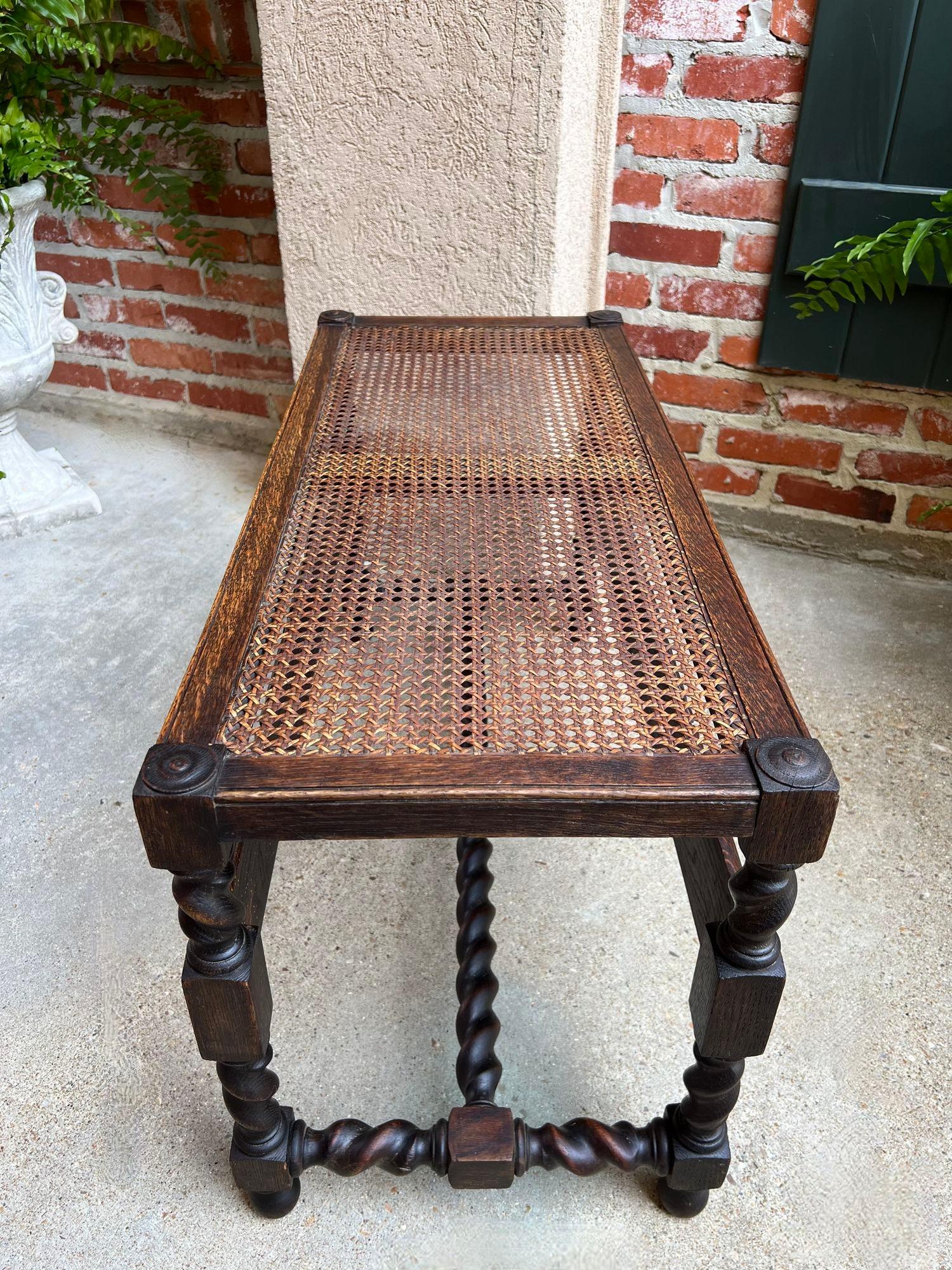 Antique English Barley Twist Bench Carved Oak Cane Seat Duet Size Dining Bench In Good Condition In Shreveport, LA