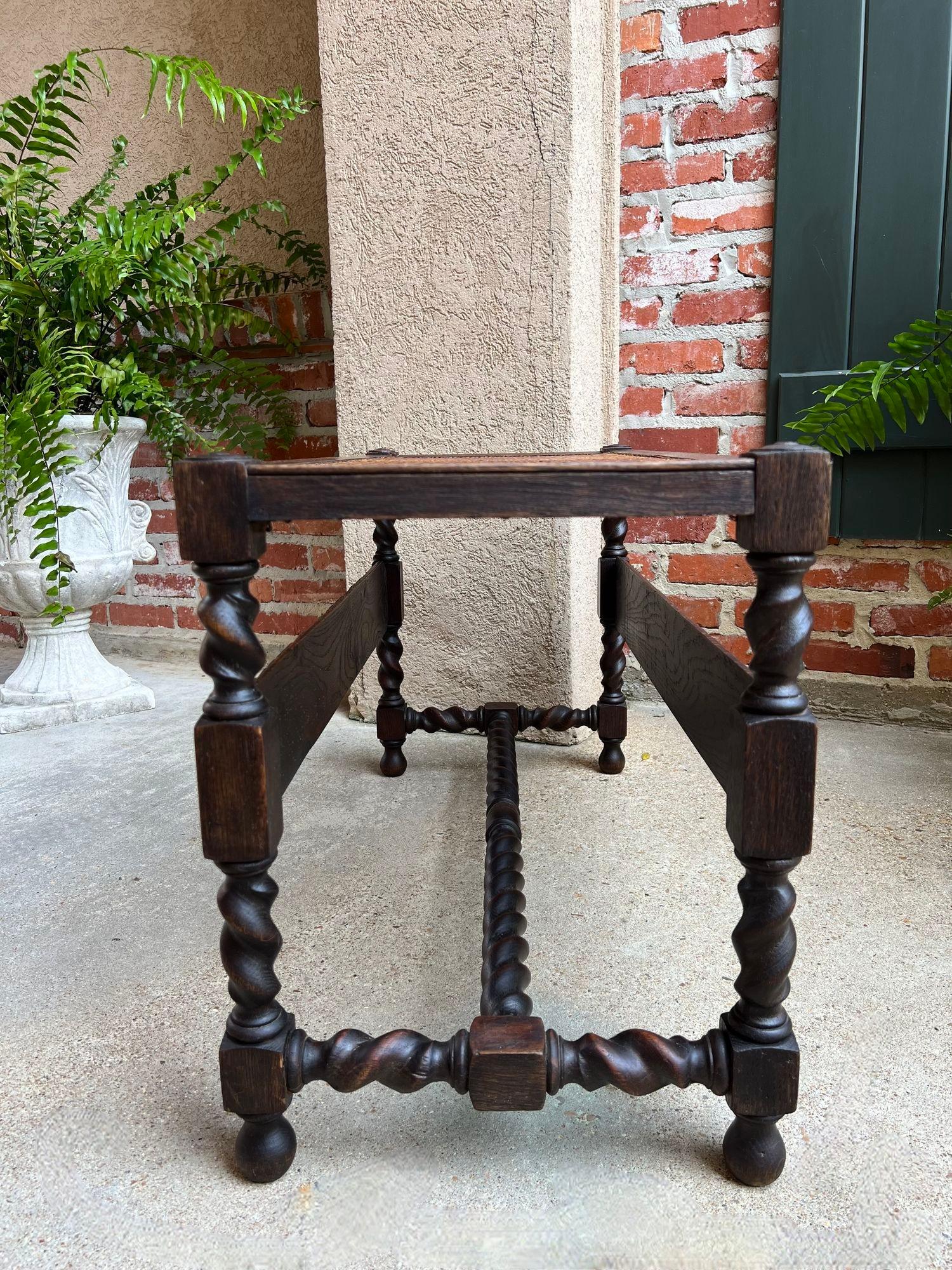 20th Century Antique English Barley Twist Bench Carved Oak Cane Seat Duet Size Dining Bench