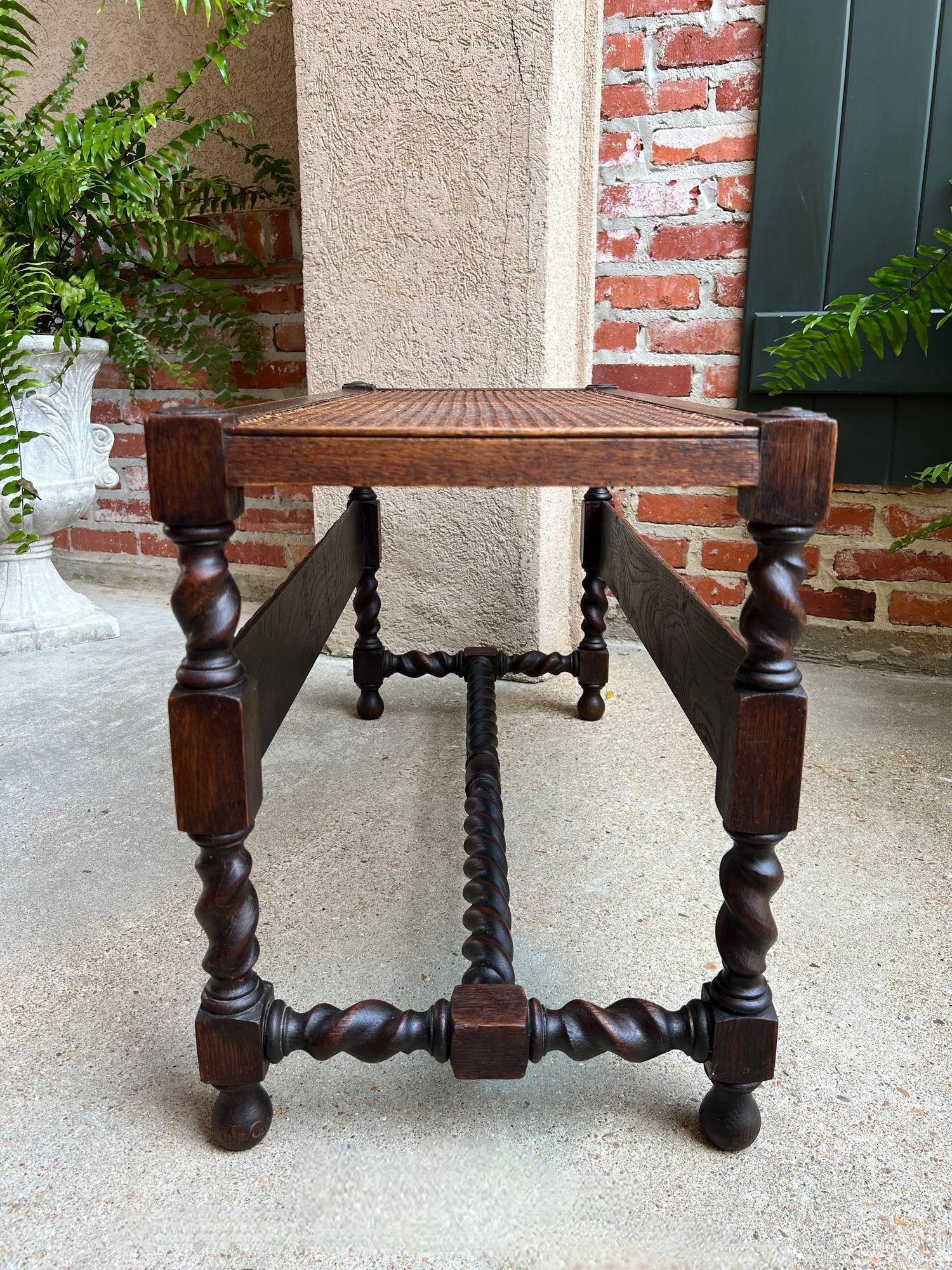 Antique English Barley Twist Bench Carved Oak Cane Seat Duet Size Dining Bench 1