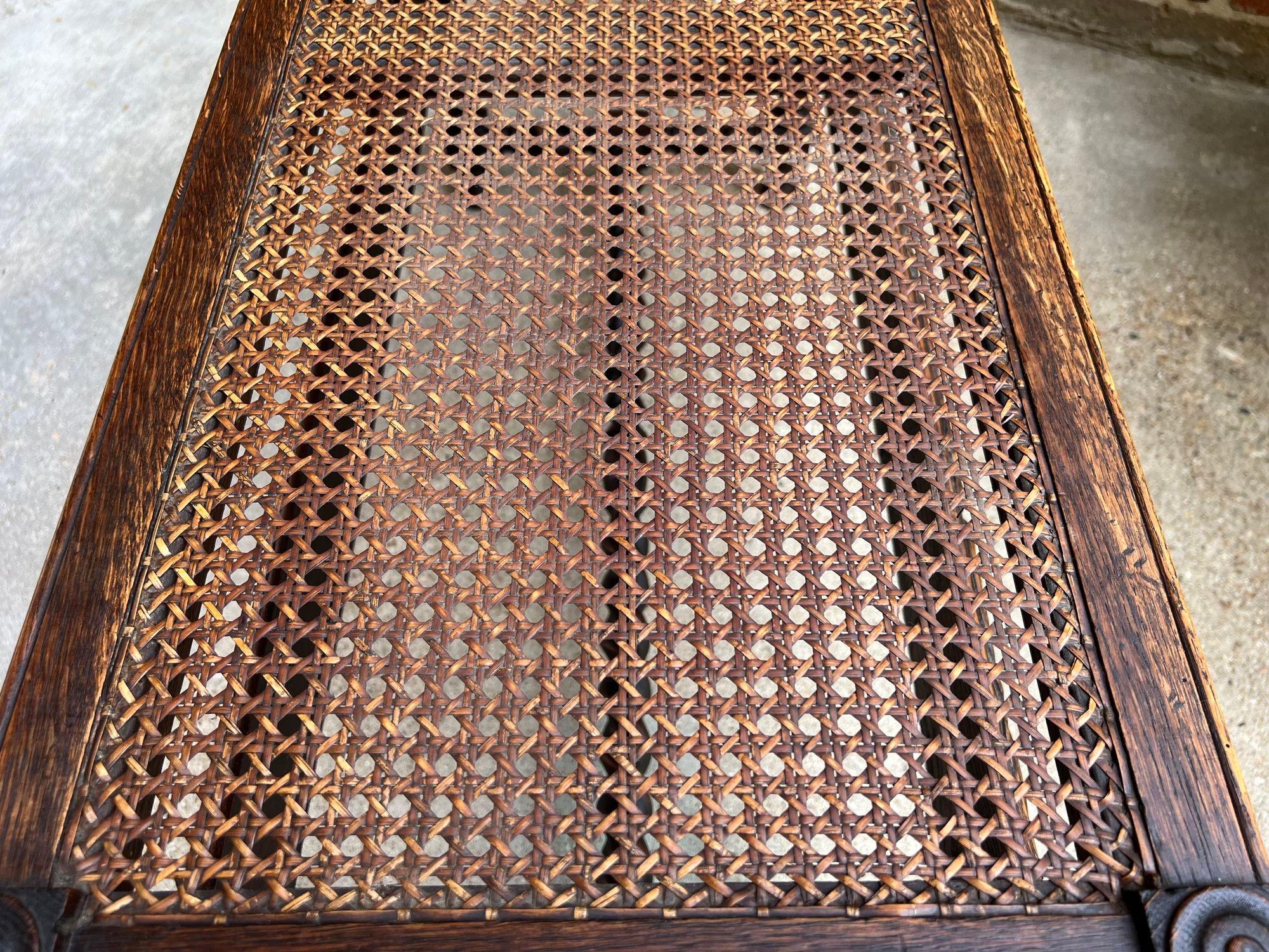 Antique English Barley Twist Bench Carved Oak Cane Seat Duet Size Dining Bench 2