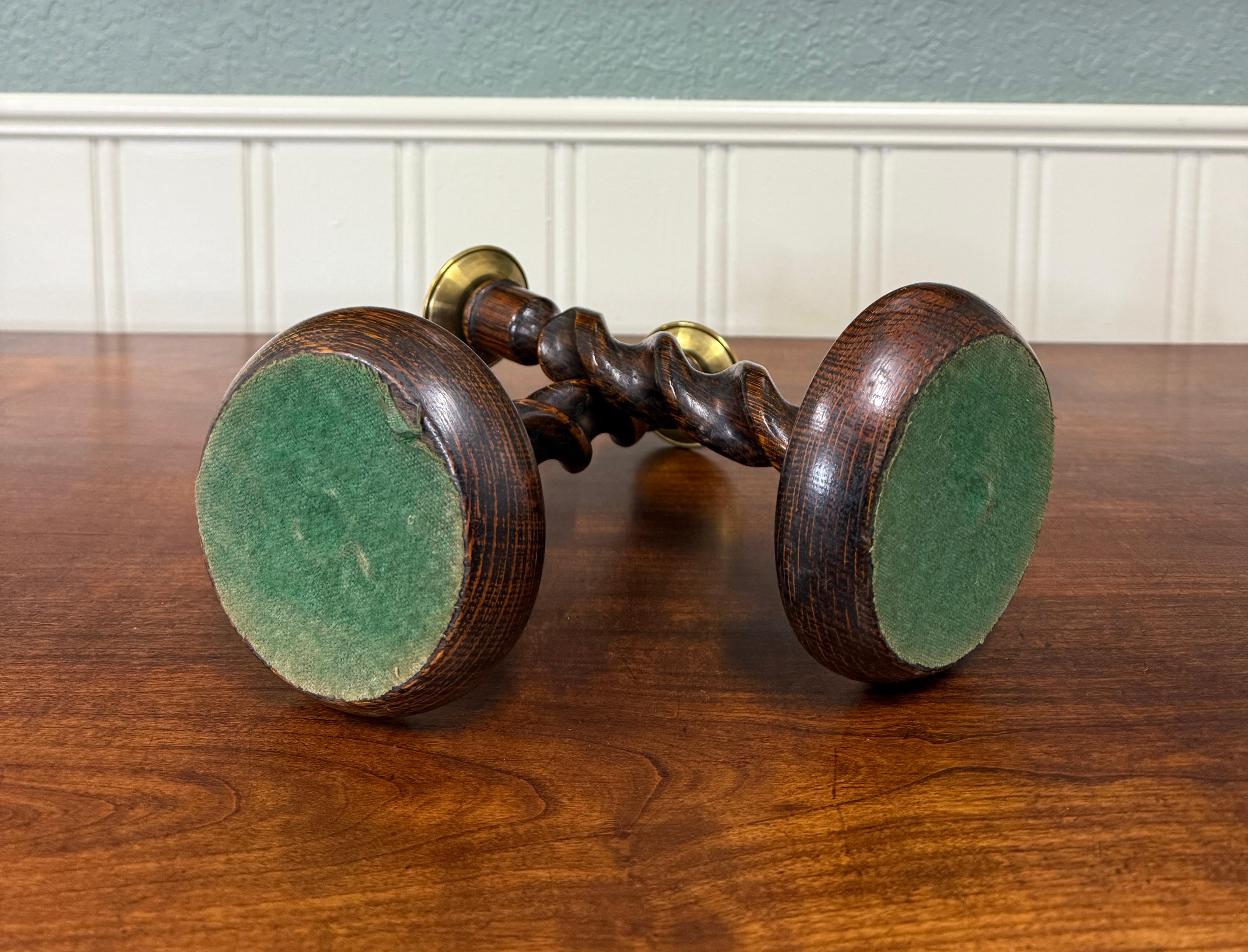 Antique English Barley Twist Candlesticks Candle Holders Oak PAIR 10.5
