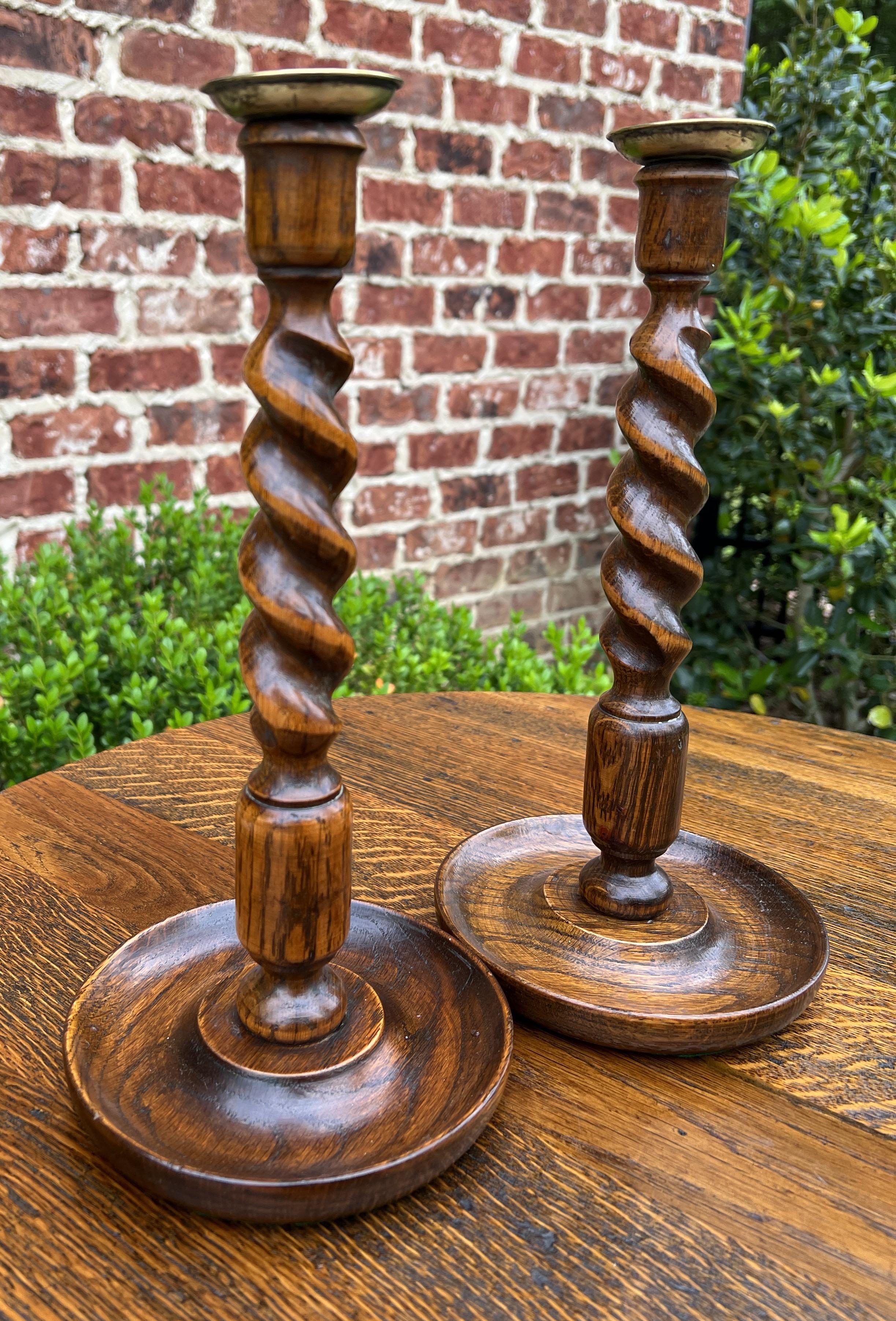 Antique English Barley Twist Candlesticks Candle Holders Oak Pair Tall For Sale 6