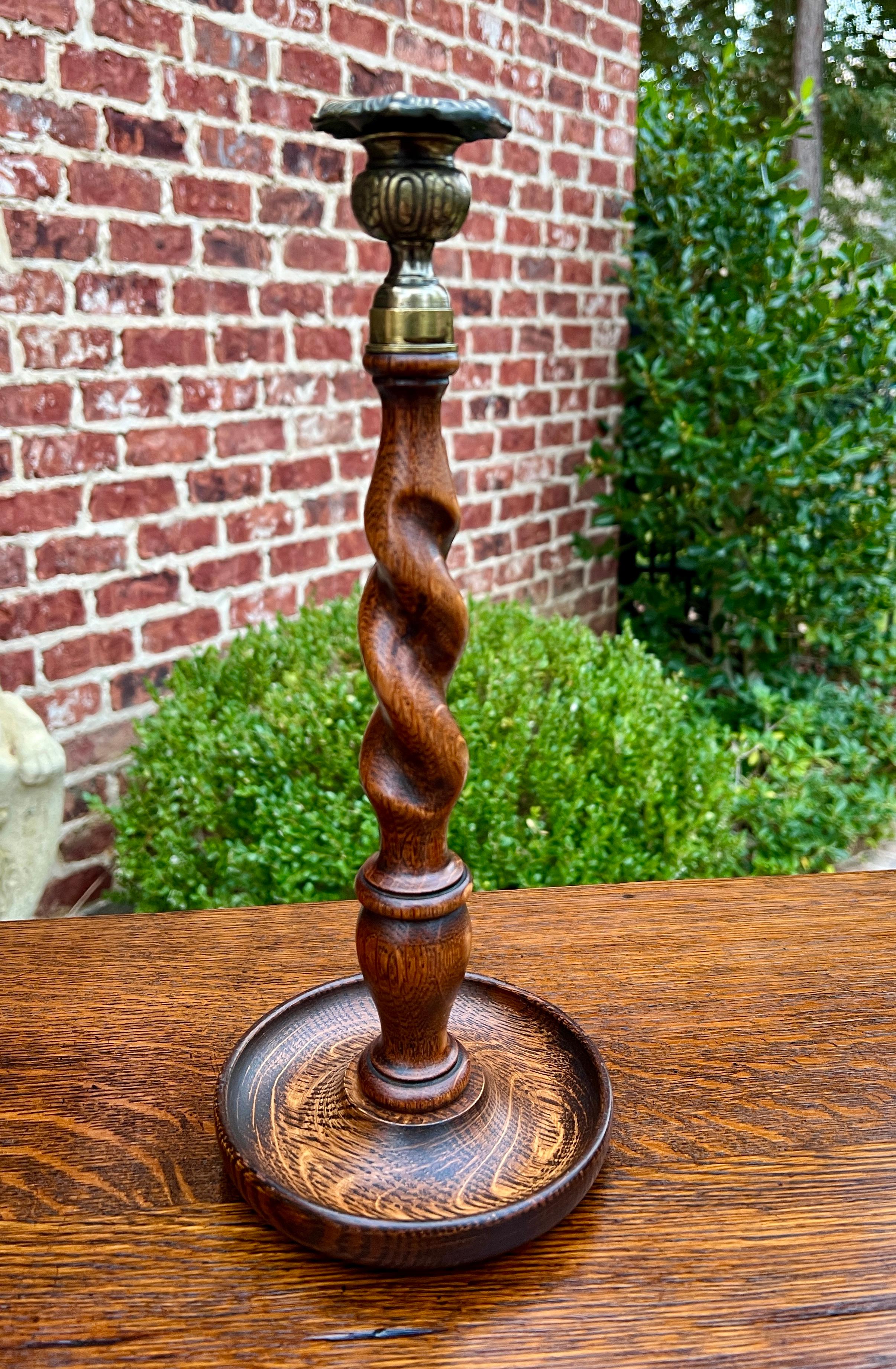 Antique English Barley Twist Candlesticks Candle Holders Oak PAIR 13.25