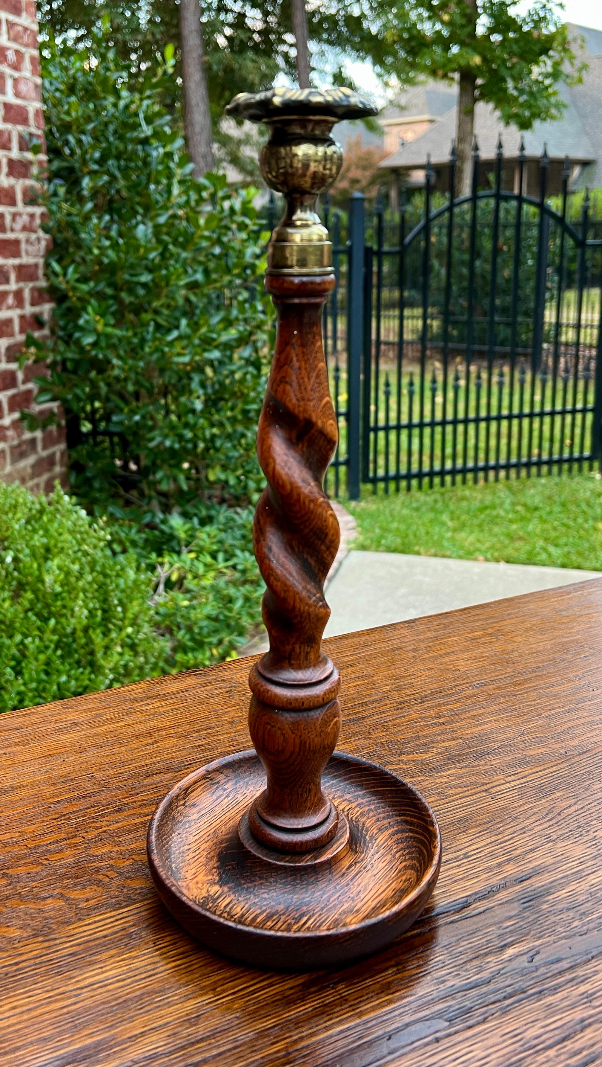 Antique English Barley Twist Candlesticks Candle Holders Oak PAIR 13.25