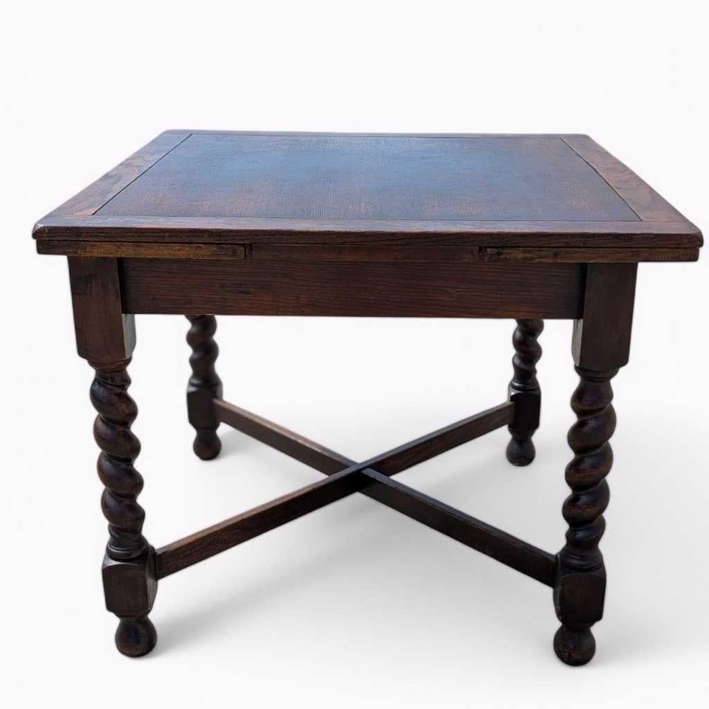 Antique English Barley Twist Draw-Leaf Oak Table, Early 1900s For Sale 13