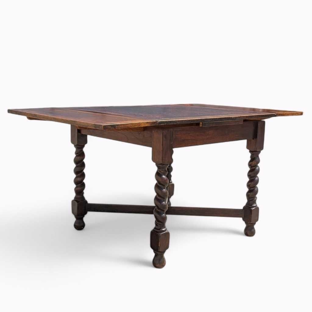 Antique English Barley Twist Draw-Leaf Oak Table, Early 1900s For Sale 2