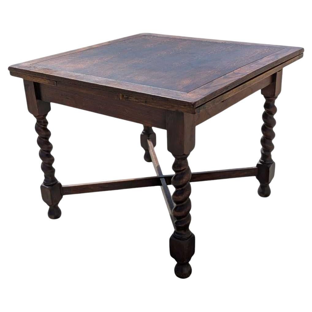 Antique English Barley Twist Draw-Leaf Oak Table, Early 1900s For Sale 3