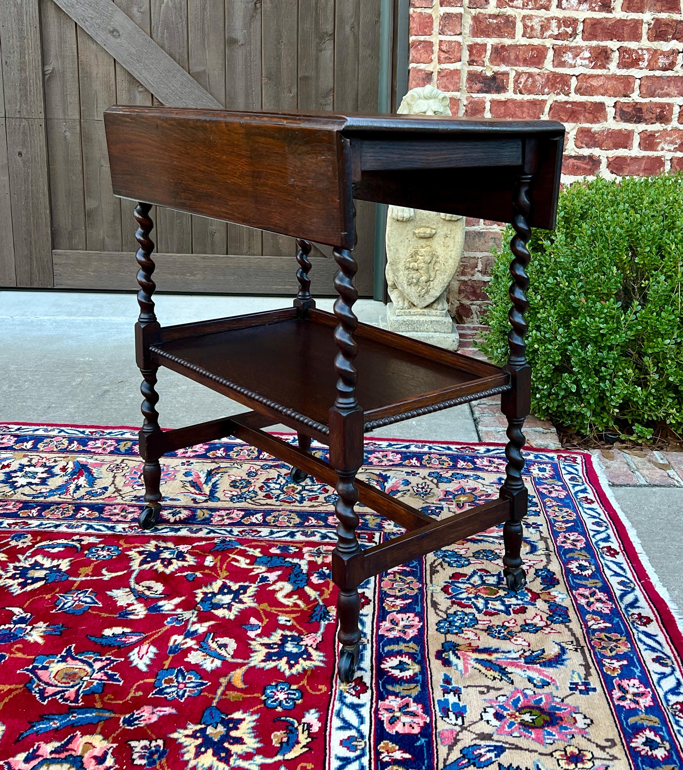 Antique English Barley Twist Drop Leaf Tea Pastry Cart Spin Top c. 1930 3