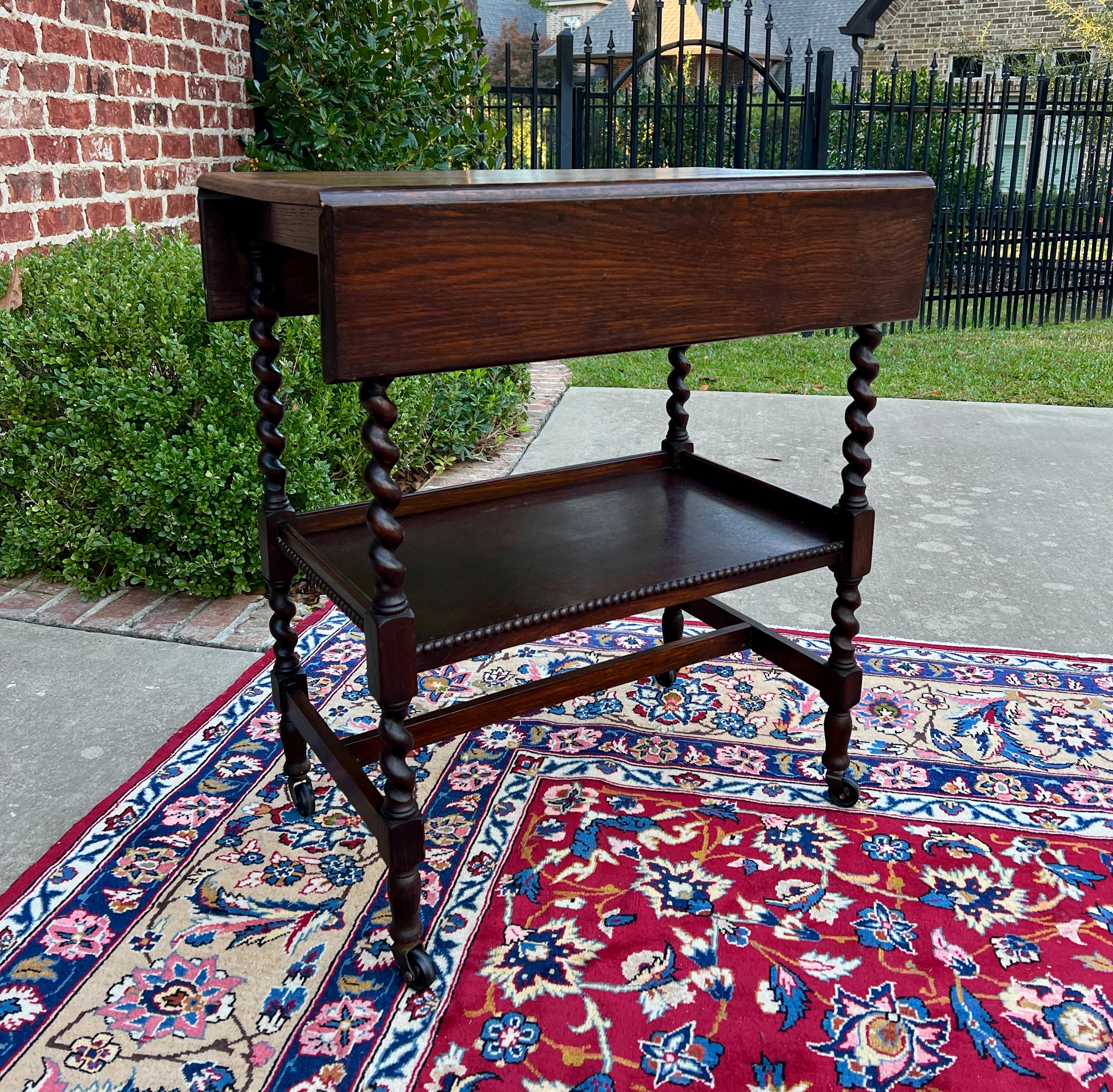 Antique English Barley Twist Drop Leaf Tea Pastry Cart Spin Top c. 1930 4