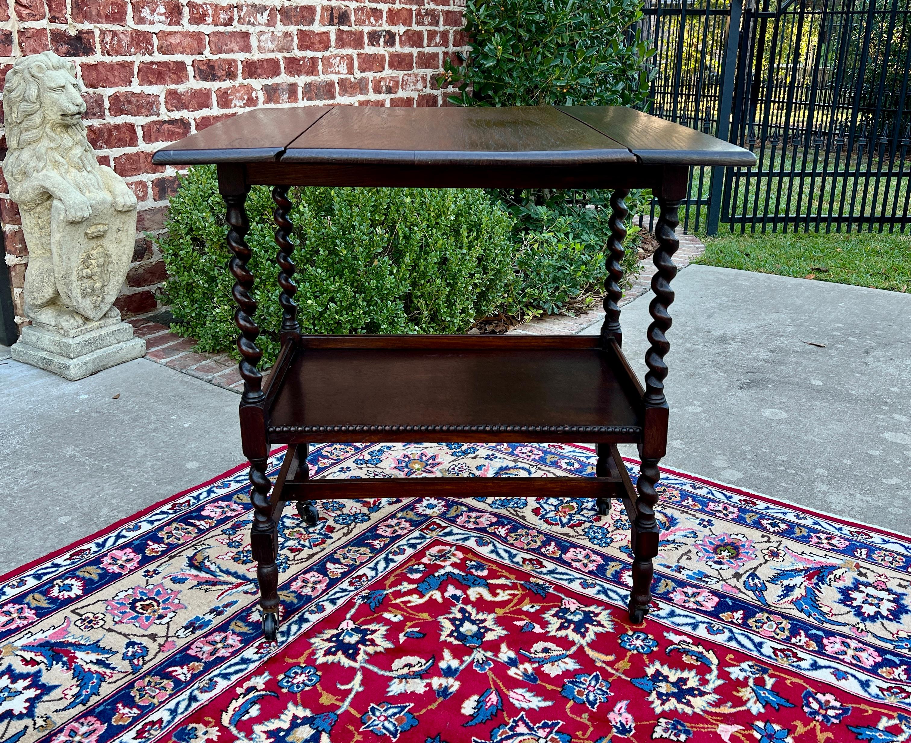 Antique English Barley Twist Drop Leaf Tea Pastry Cart Spin Top c. 1930 5