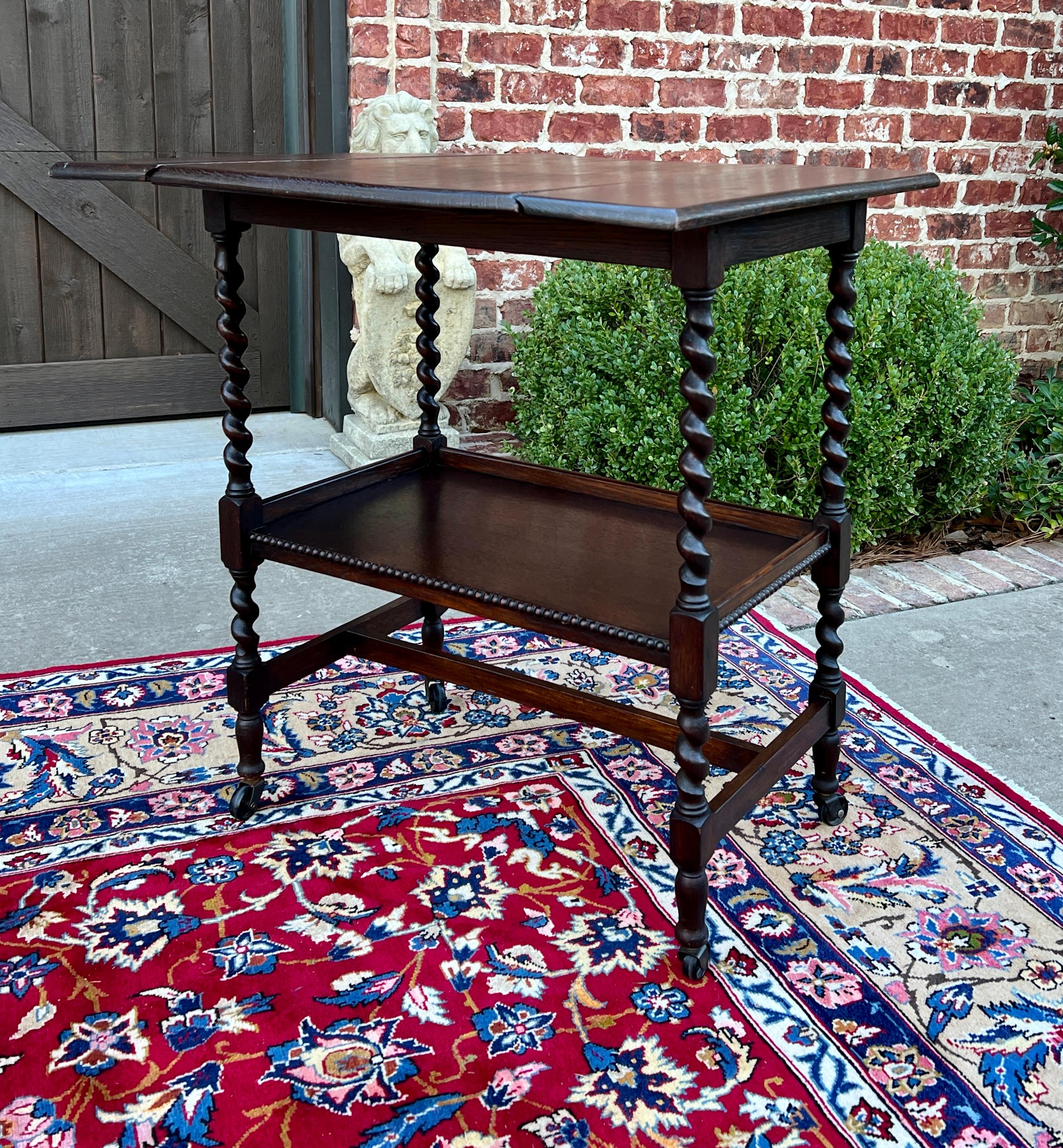 Antique English Barley Twist Drop Leaf Tea Pastry Cart Spin Top c. 1930 6
