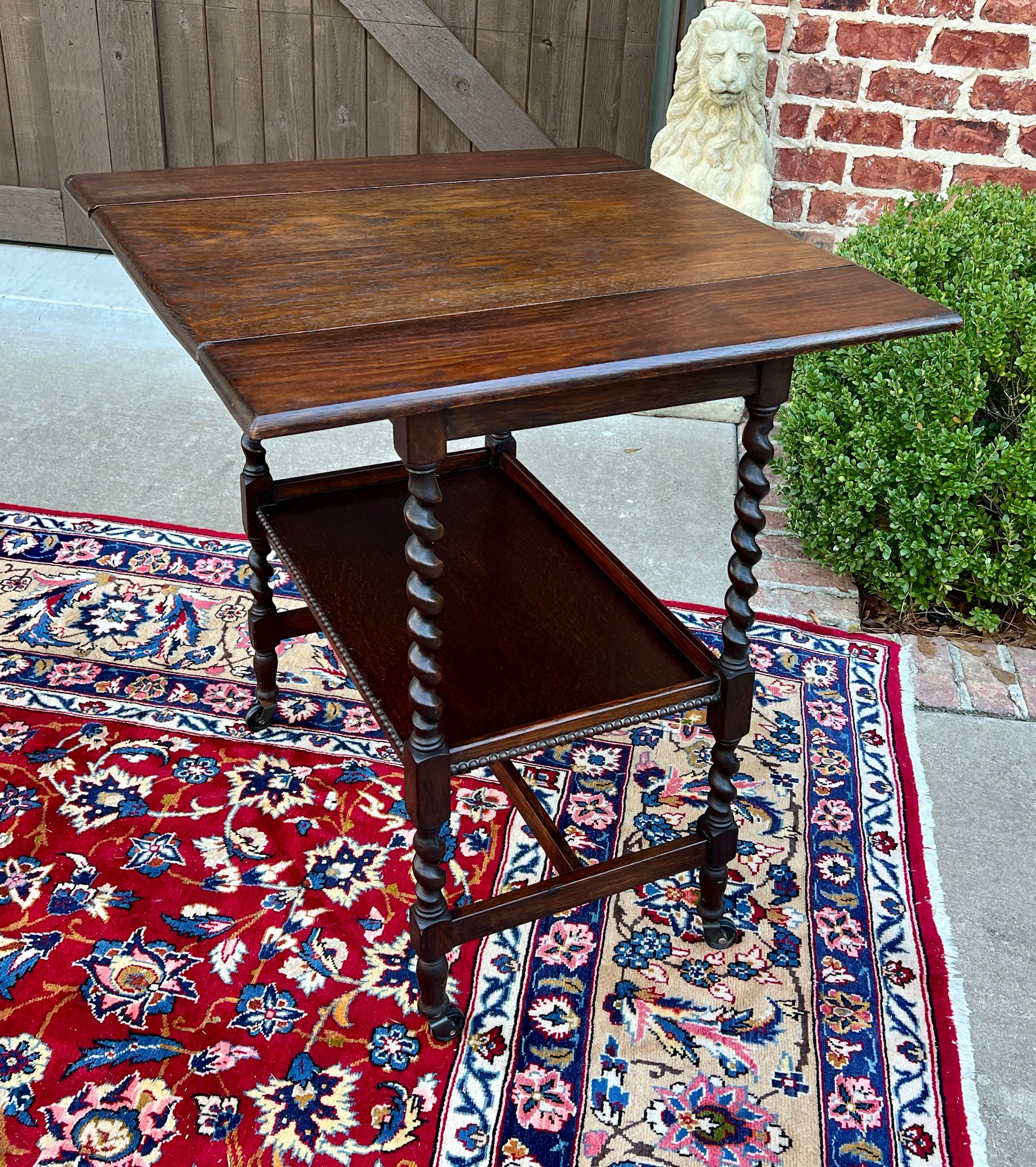 Antique English Barley Twist Drop Leaf Tea Pastry Cart Spin Top c. 1930 7