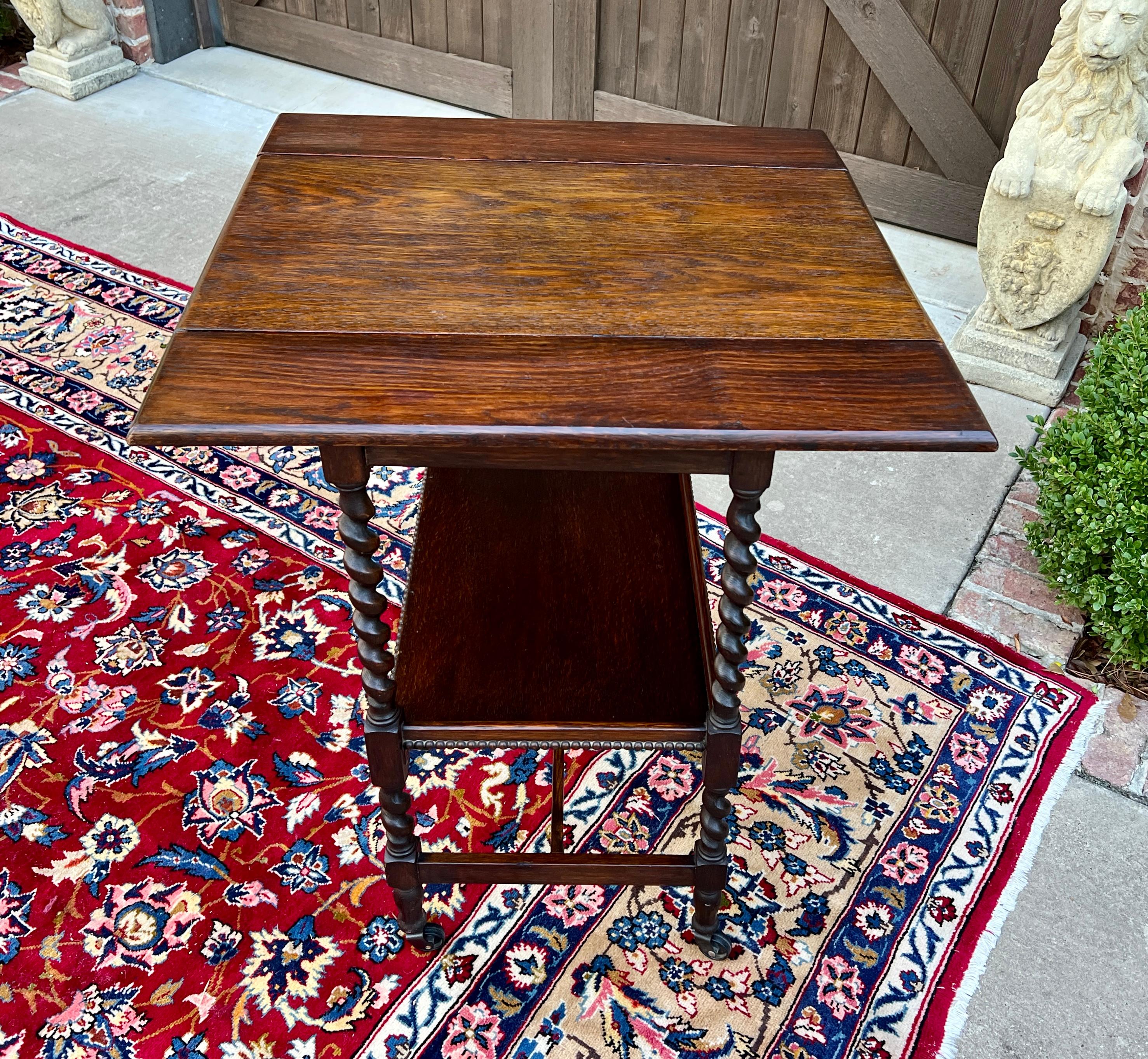 Antique English Barley Twist Drop Leaf Tea Pastry Cart Spin Top c. 1930 8