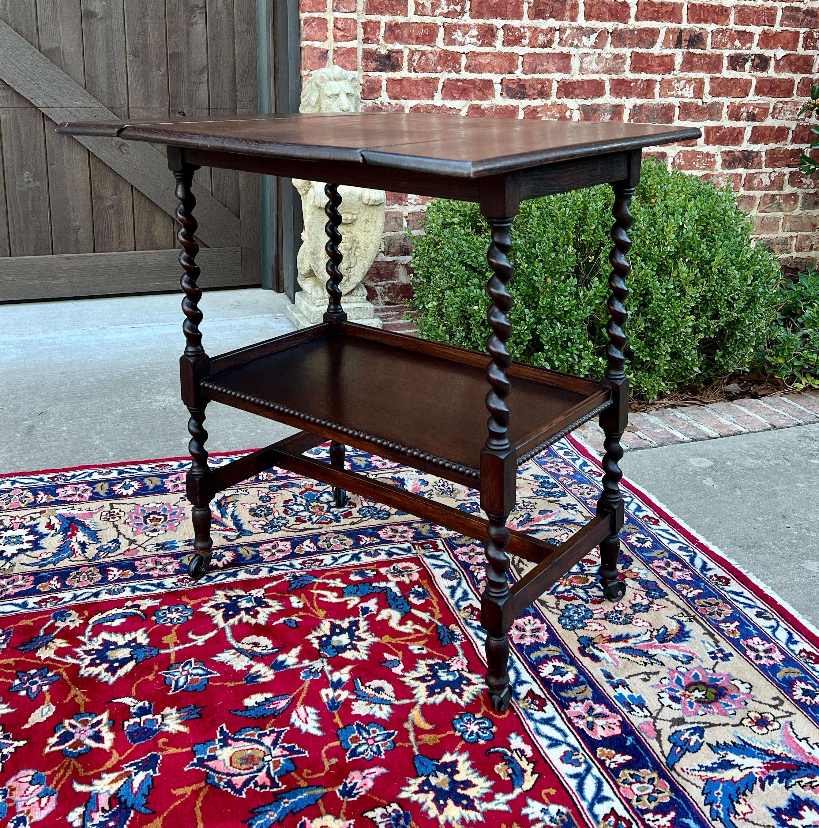 Antique English Barley Twist Drop Leaf Tea Pastry Cart Spin Top c. 1930 9