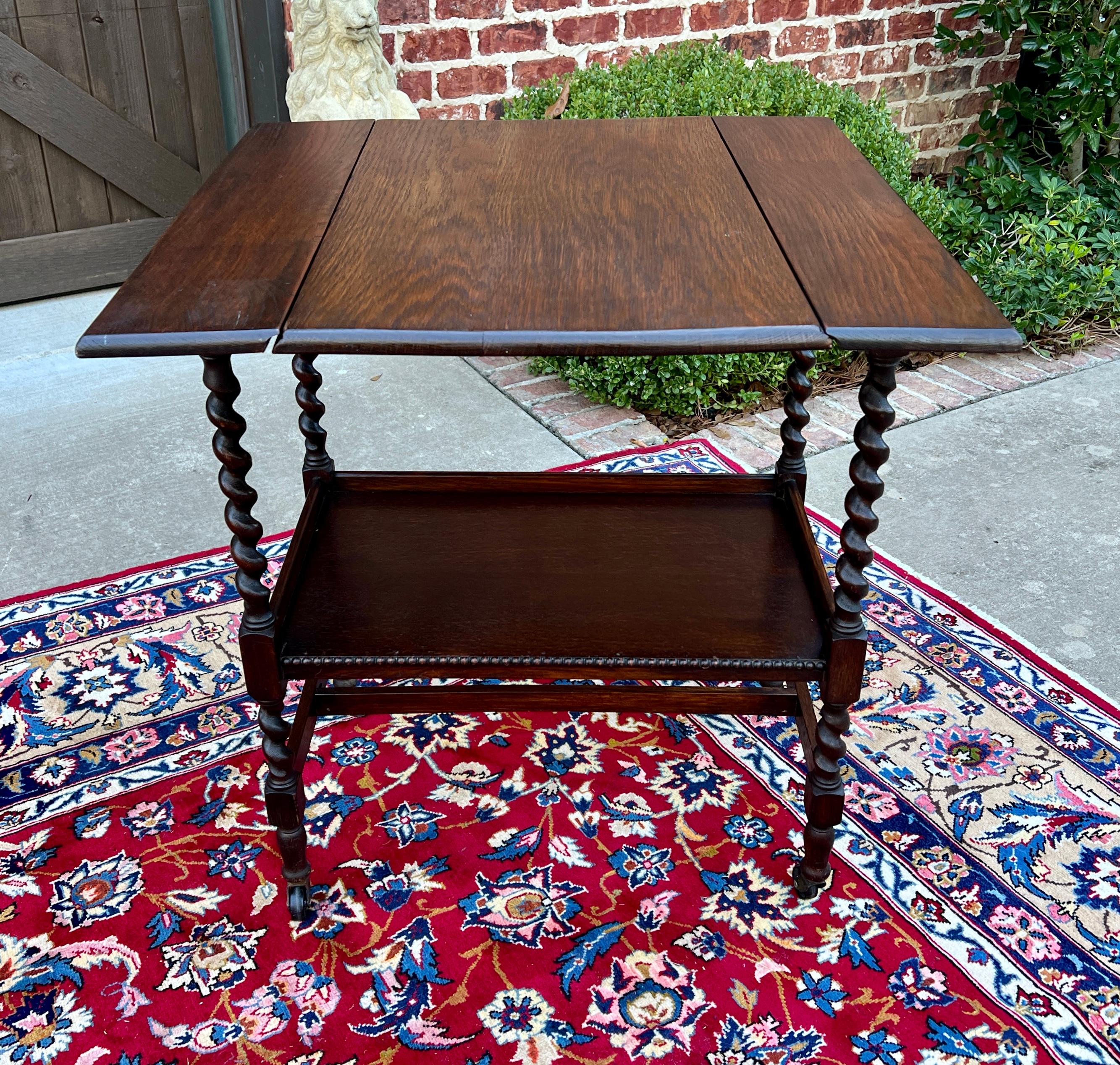 Antique English Barley Twist Drop Leaf Tea Pastry Cart Spin Top c. 1930 10