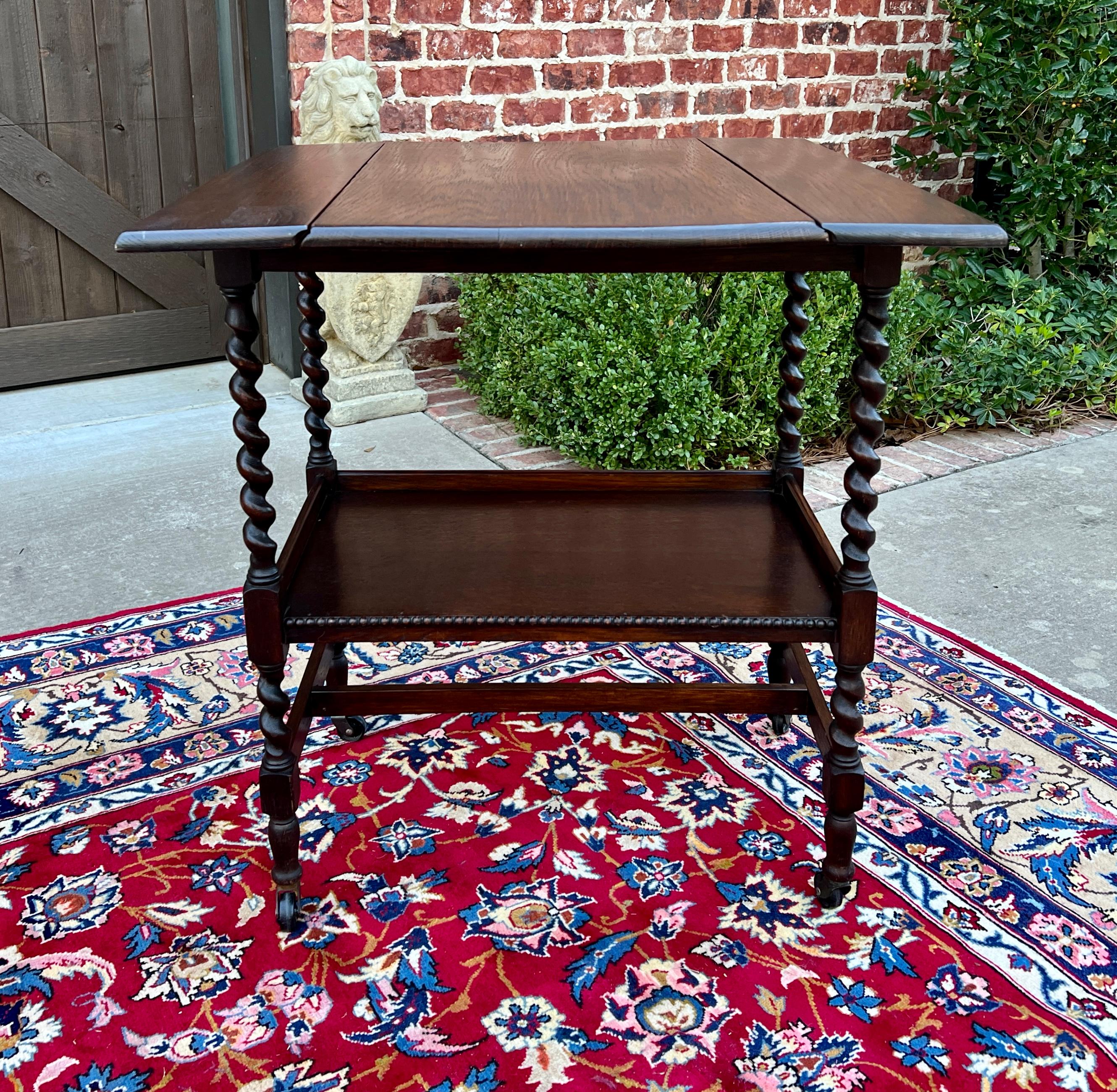 Antique English Barley Twist Drop Leaf Tea Pastry Cart Spin Top c. 1930 11