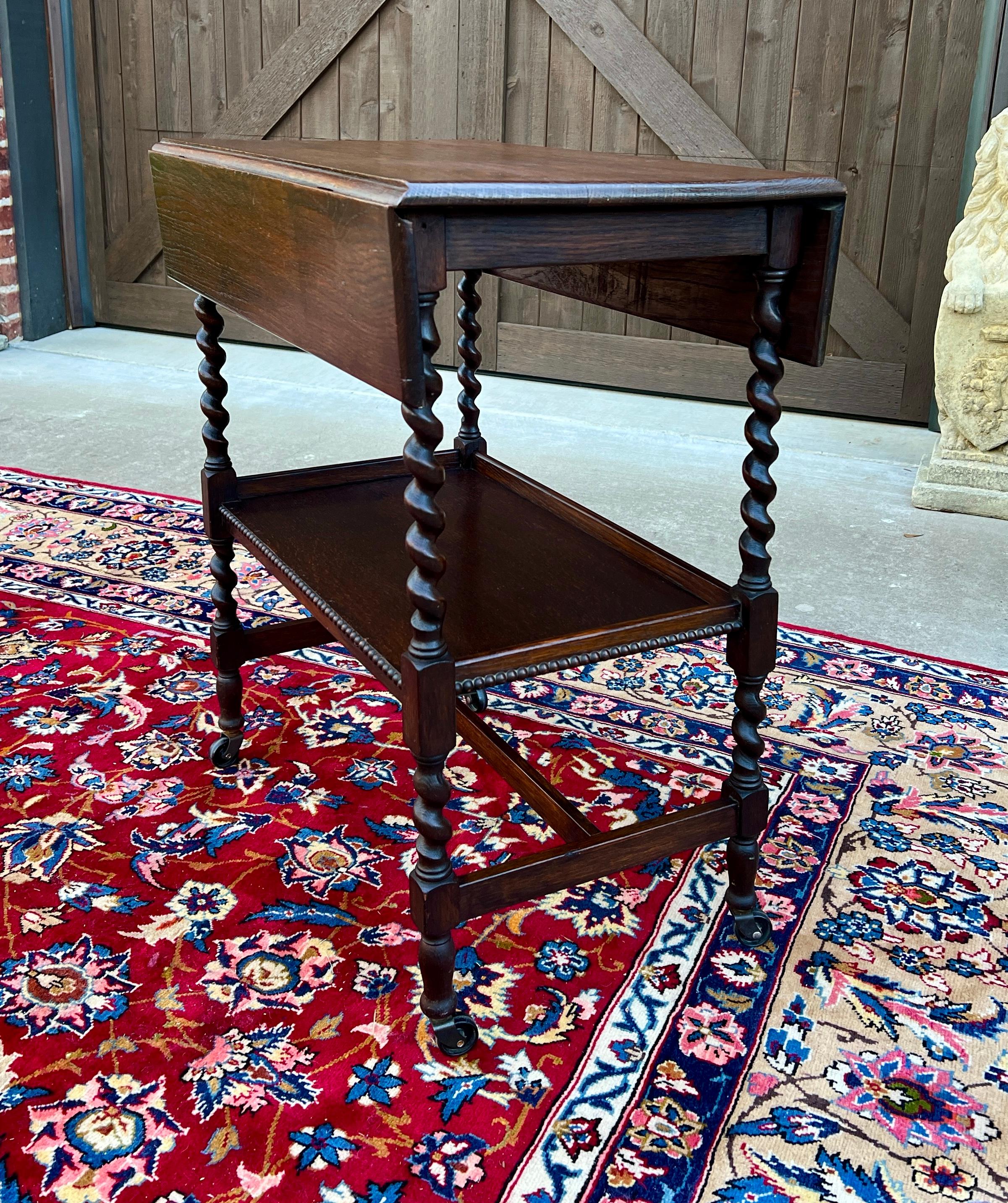 Antique English Barley Twist Drop Leaf Tea Pastry Cart Spin Top c. 1930 12