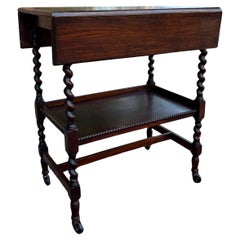 Antique English Barley Twist Drop Leaf Tea Pastry Cart Spin Top c. 1930