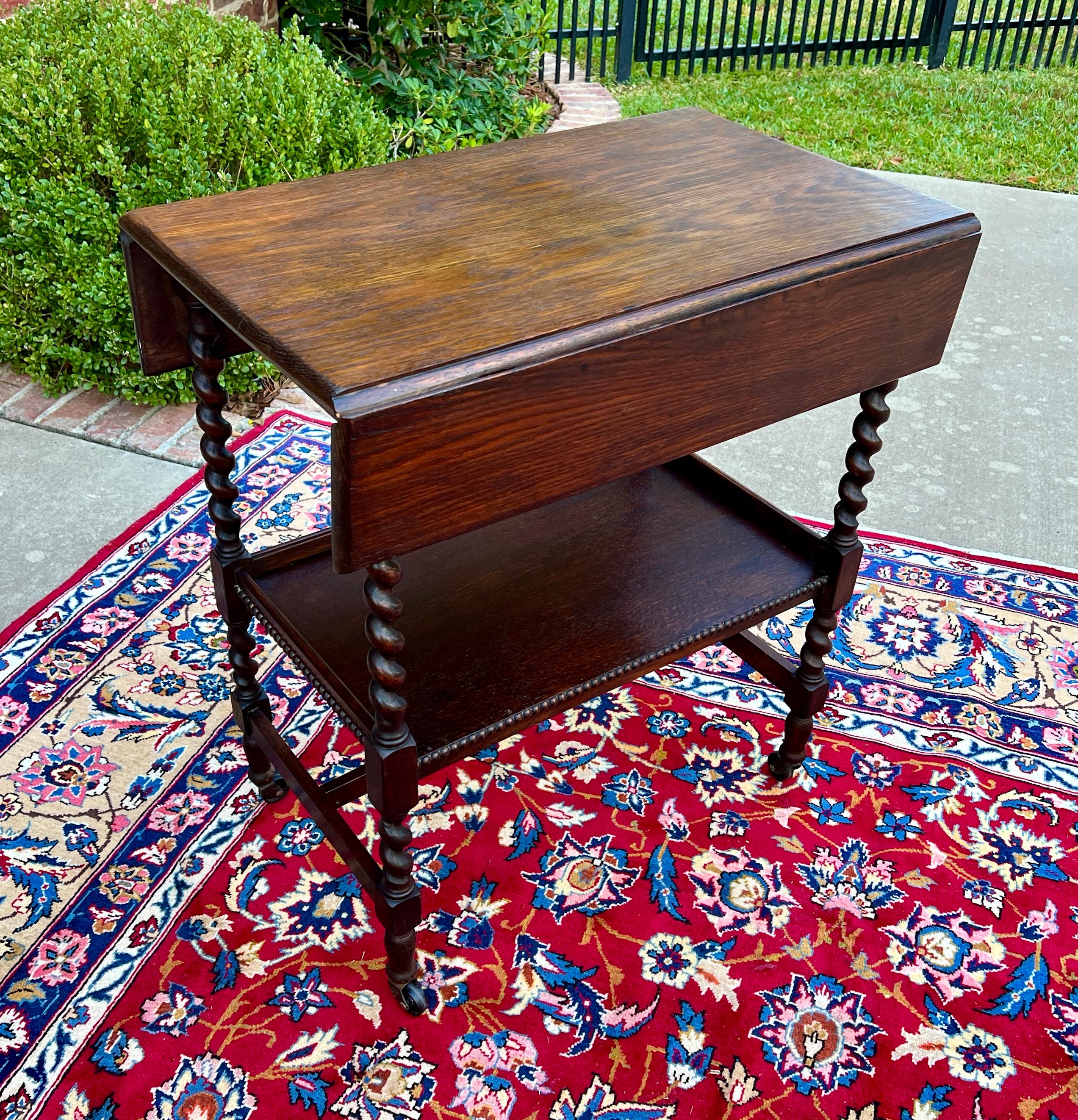 Antique English Barley Twist Drop Leaf Tea Pastry Cart Spin Top c. 1930 13