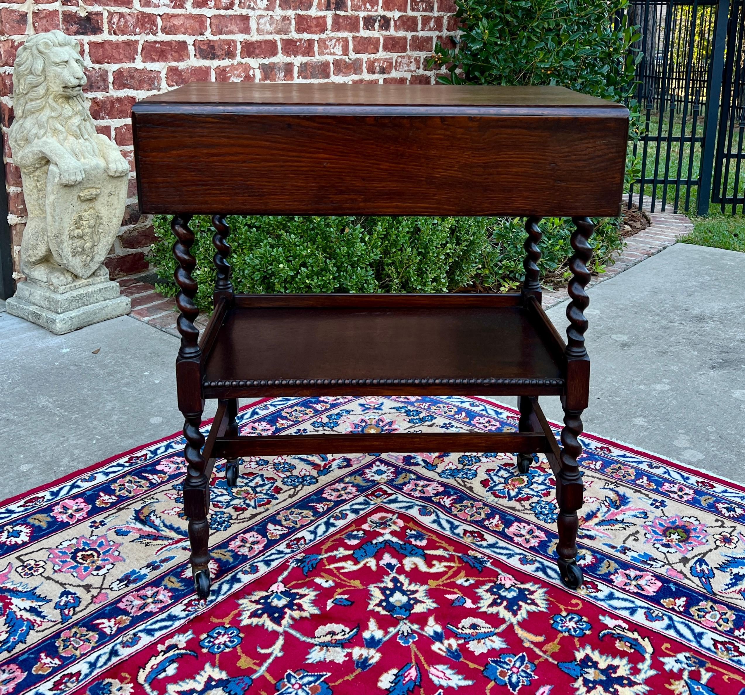 Victorian Antique English Barley Twist Drop Leaf Tea Pastry Cart Spin Top c. 1930