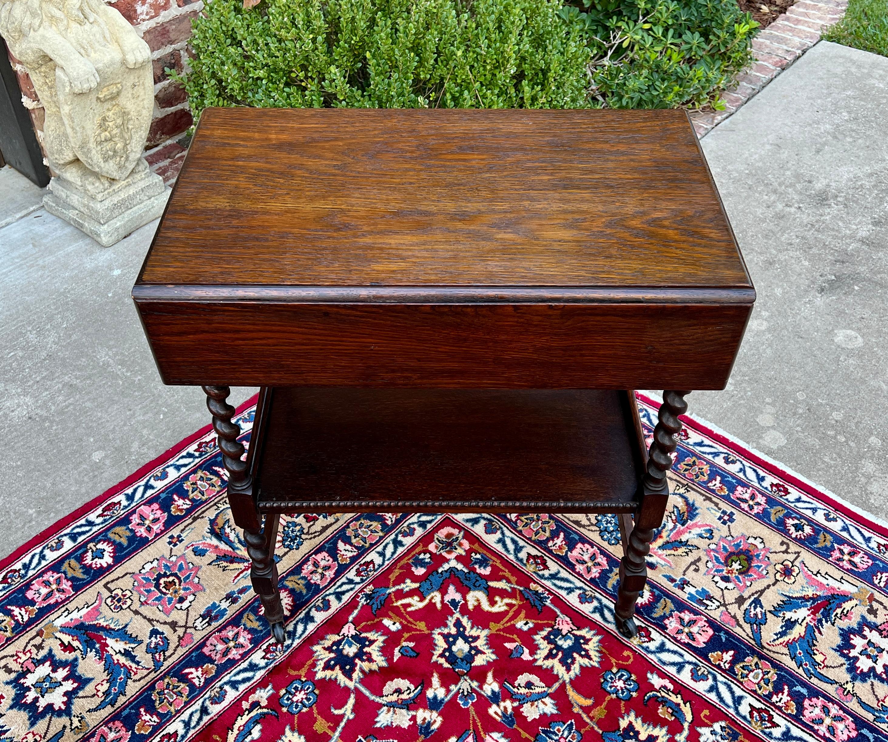 Antique English Barley Twist Drop Leaf Tea Pastry Cart Spin Top c. 1930 1