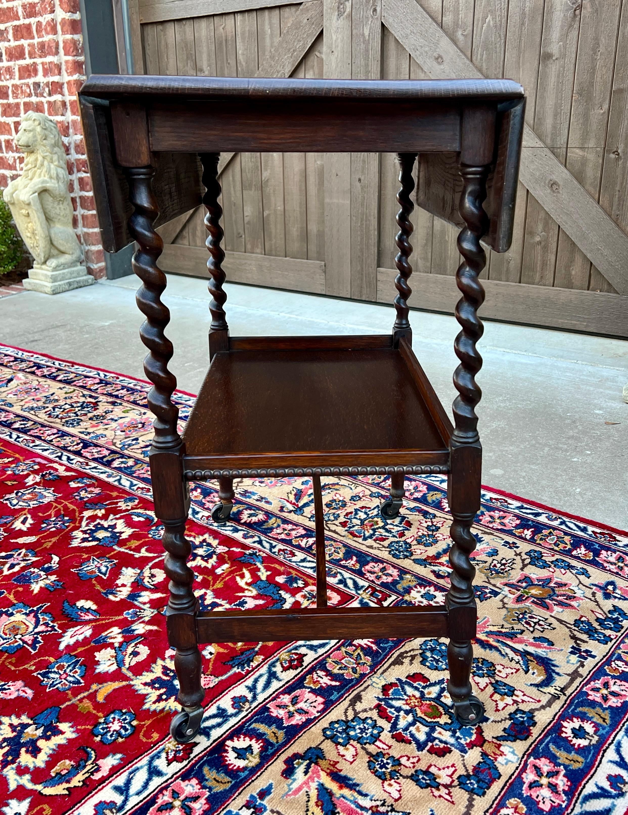 Antique English Barley Twist Drop Leaf Tea Pastry Cart Spin Top c. 1930 2