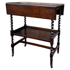 Antique English Barley Twist Drop Leaf Tea Pastry Cart Spin Top c. 1930