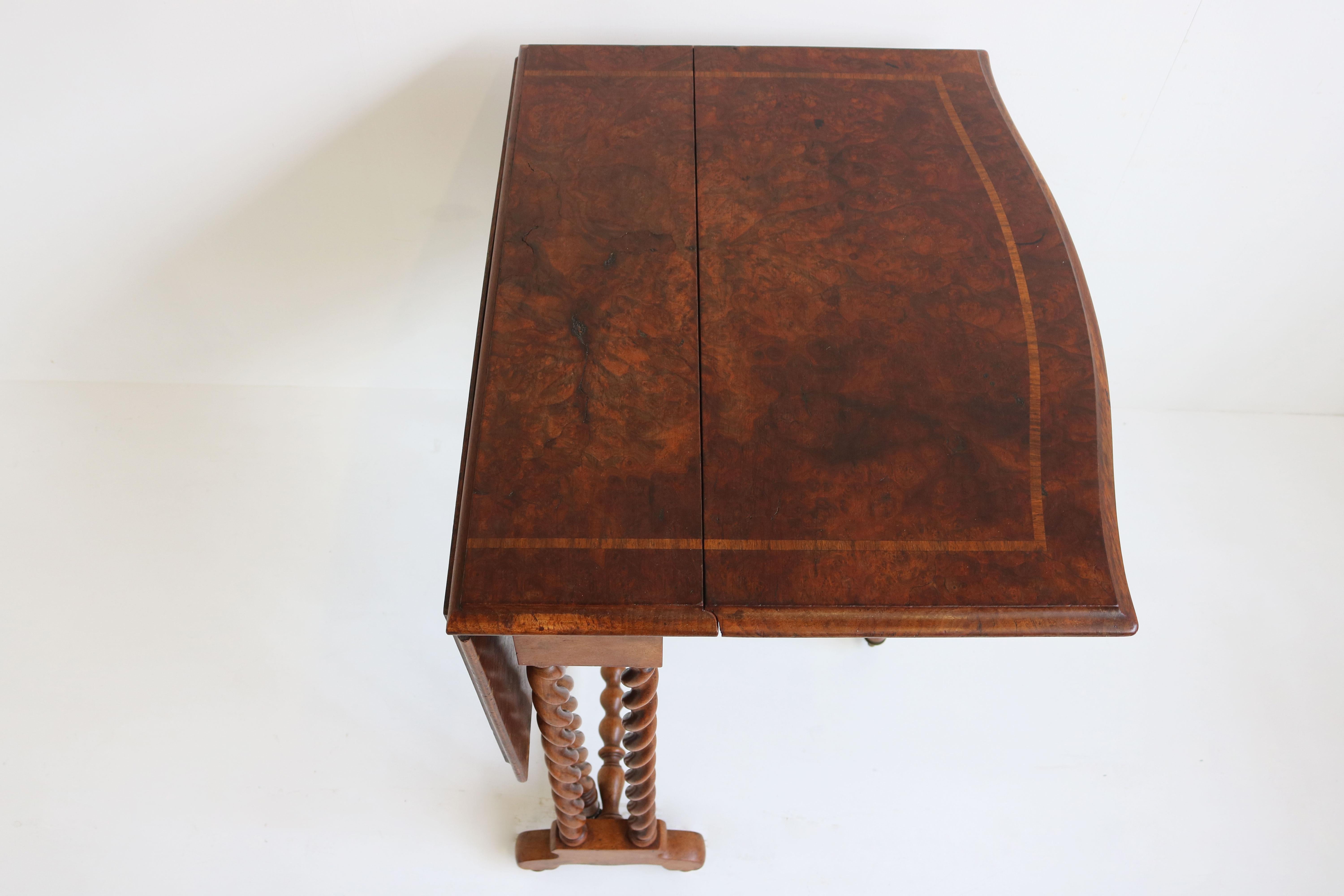 Antique English Barley Twist Foldable Table / Gate-Leg Table 19th Century Burl For Sale 1