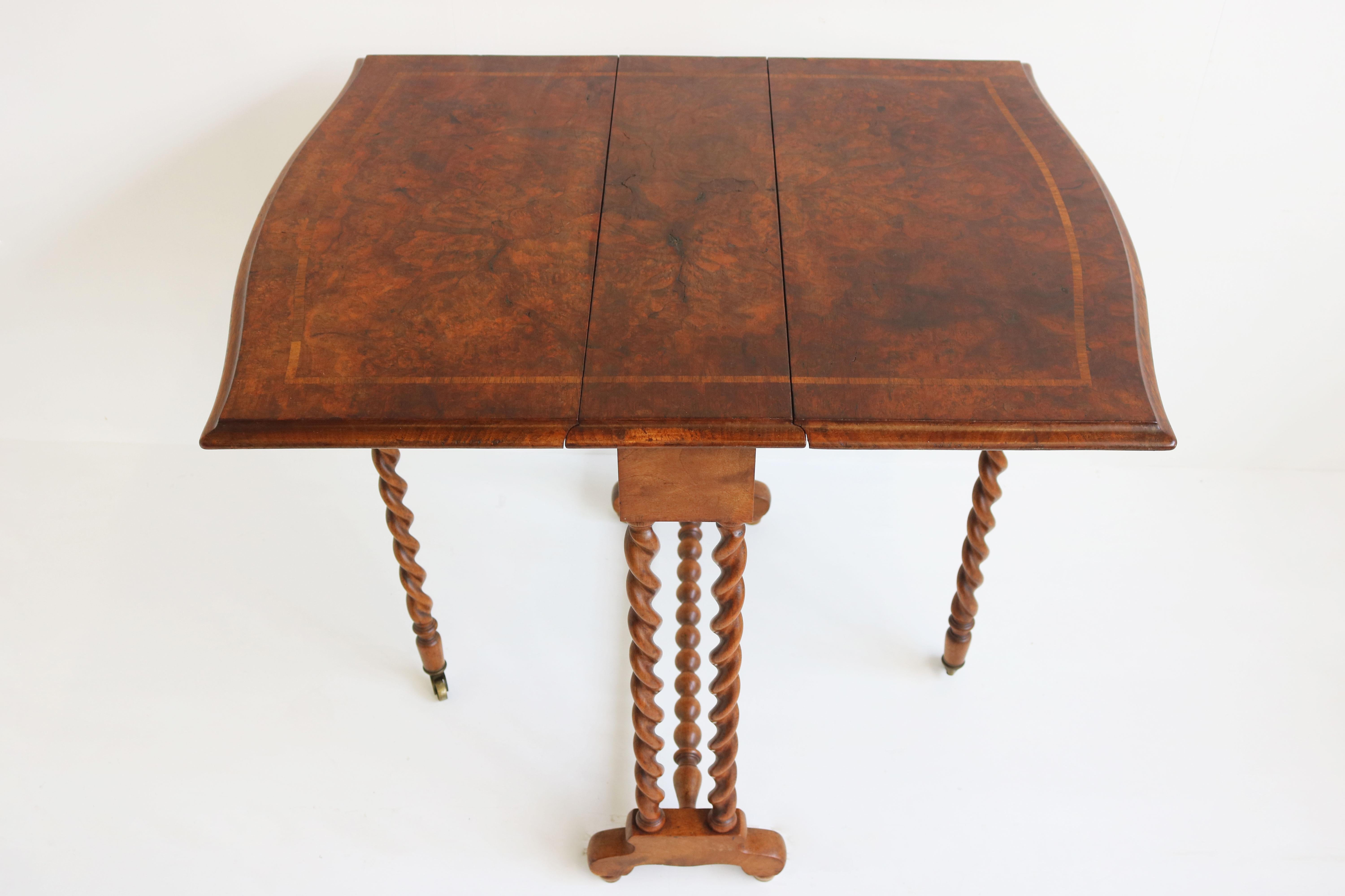 Antique English Barley Twist Foldable Table / Gate-Leg Table 19th Century Burl For Sale 2