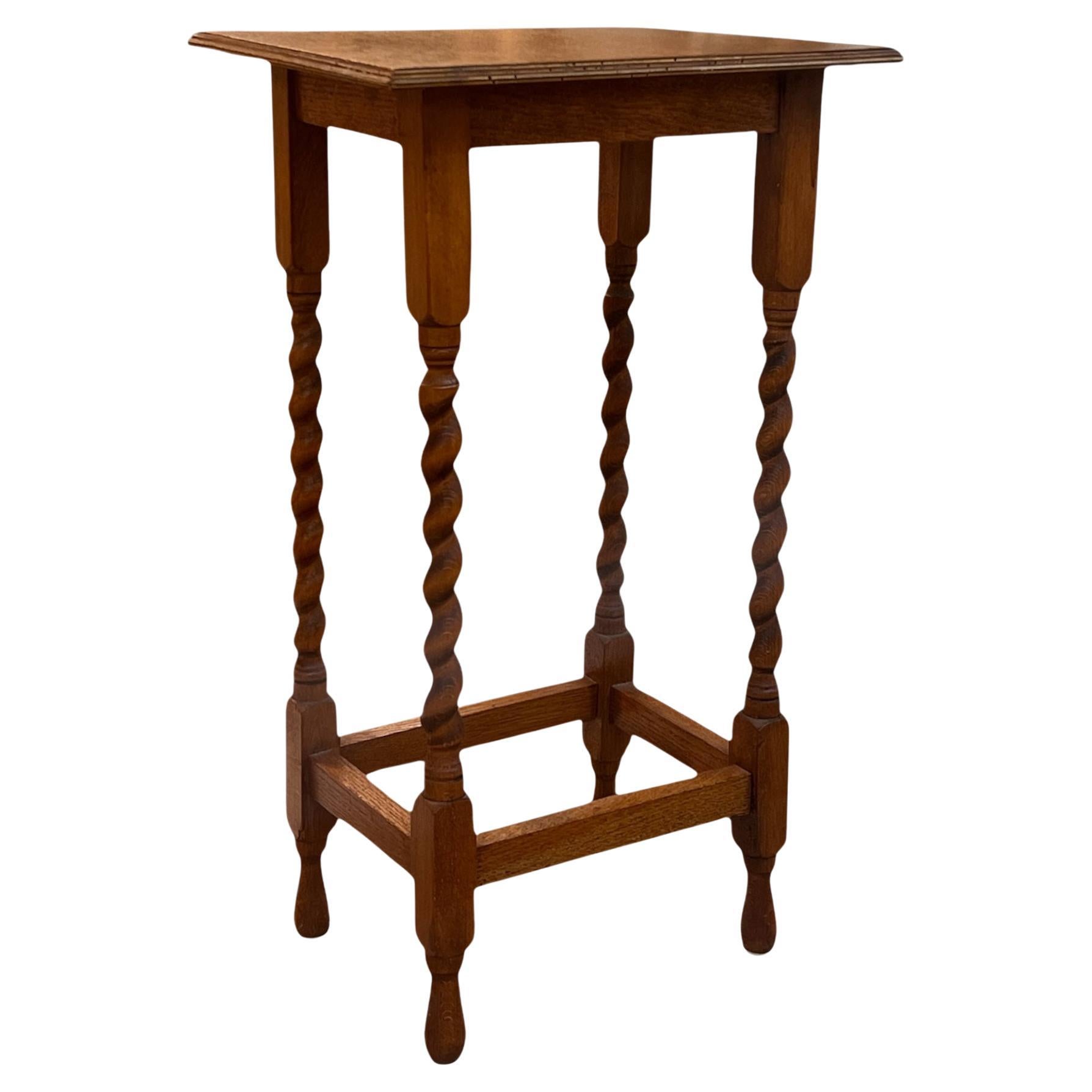 Antique English Barley Twist  Oak Wood Accent End Table Stand UK Import