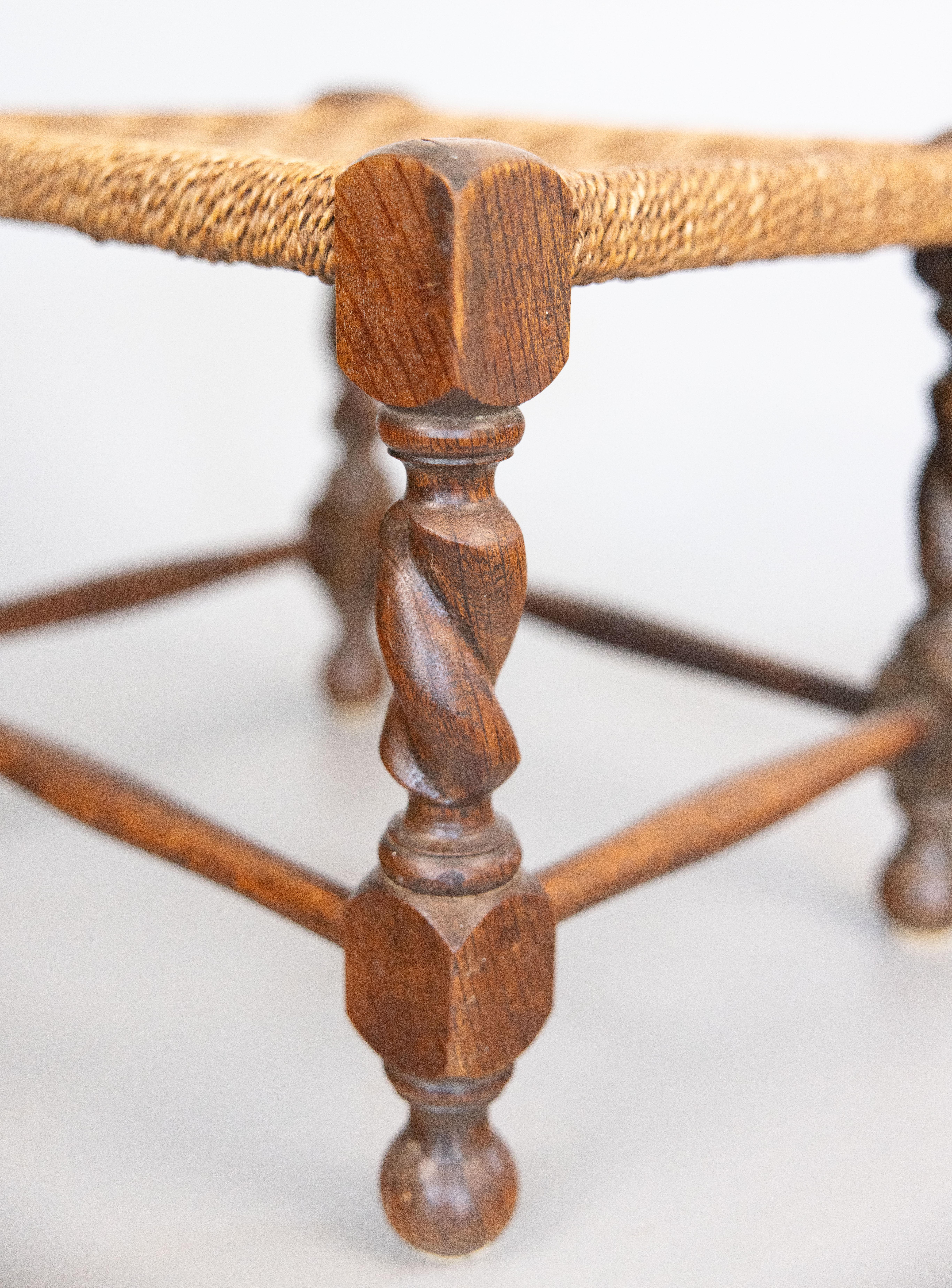 Antiker englischer Barley Twist Oak & Woven Cord Rope Hocker Fußhocker, um 1900 (Seil) im Angebot