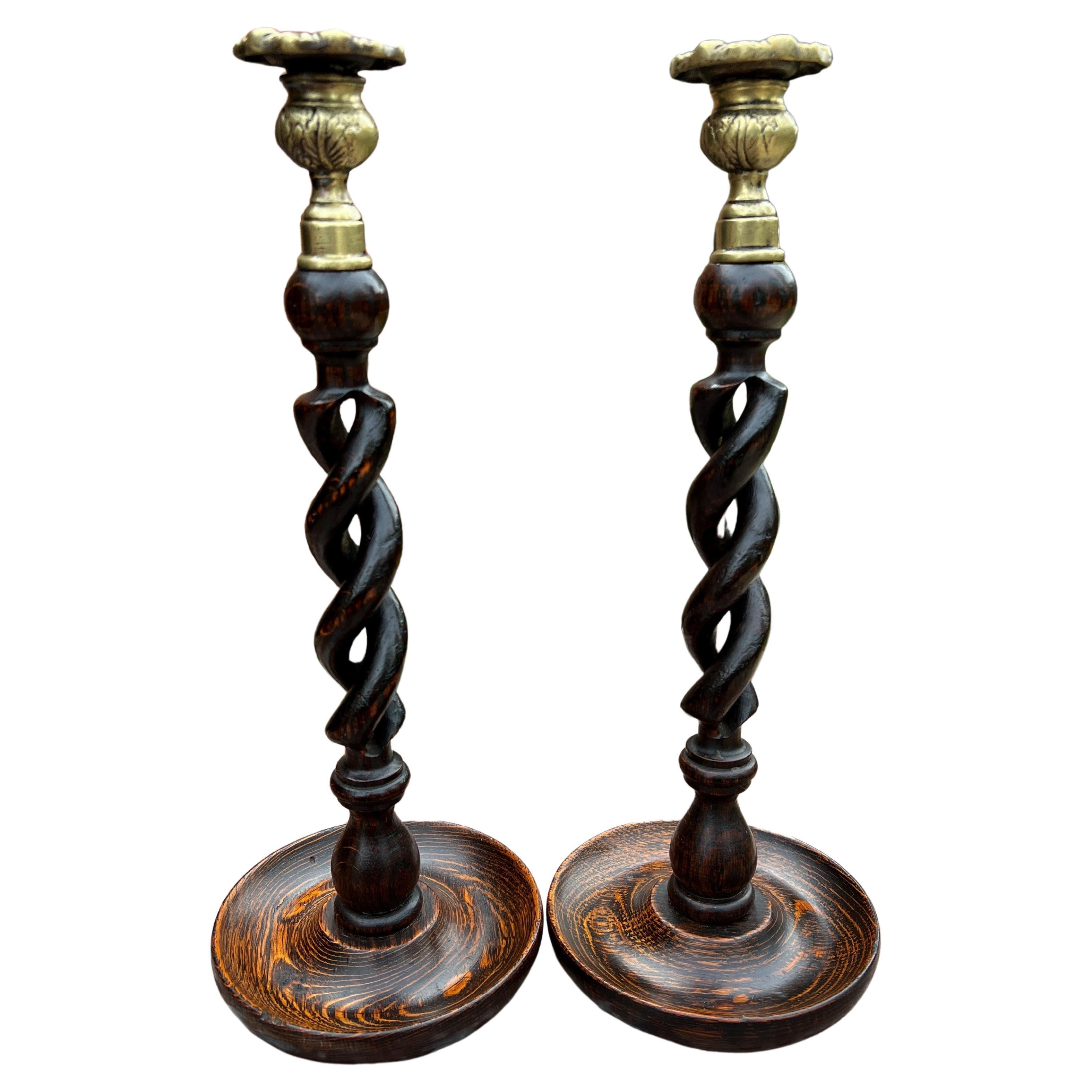 Antique English Barley Twist Open Candlesticks Candle Holders Oak Pair at  1stDibs | antique barley twist candlesticks, barley twist candlesticks