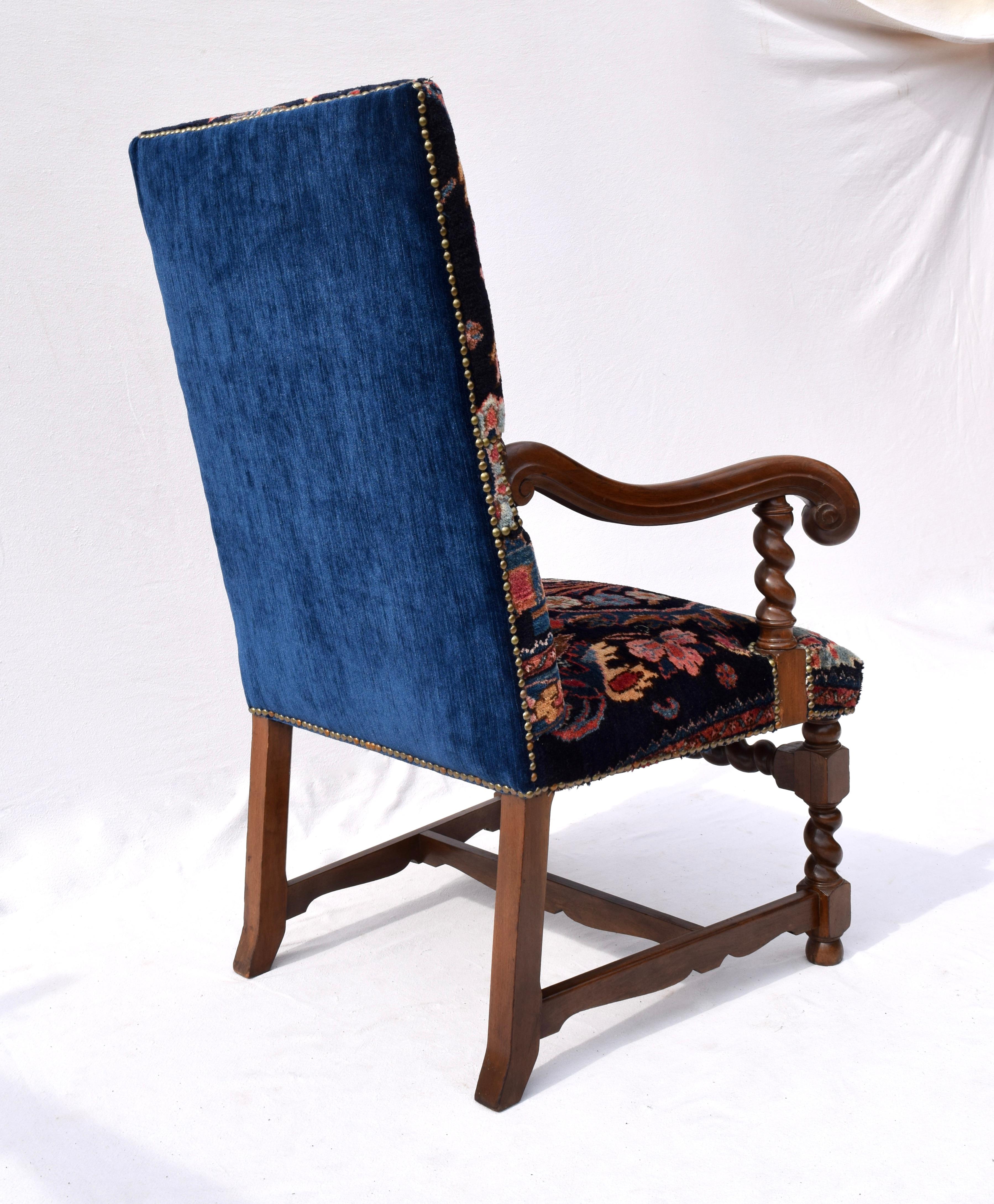 Antique English Barley Twist Oriental Carpet Upholstered Chair 8