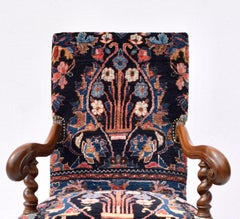 Antique English Barley Twist Oriental Carpet Upholstered Chair