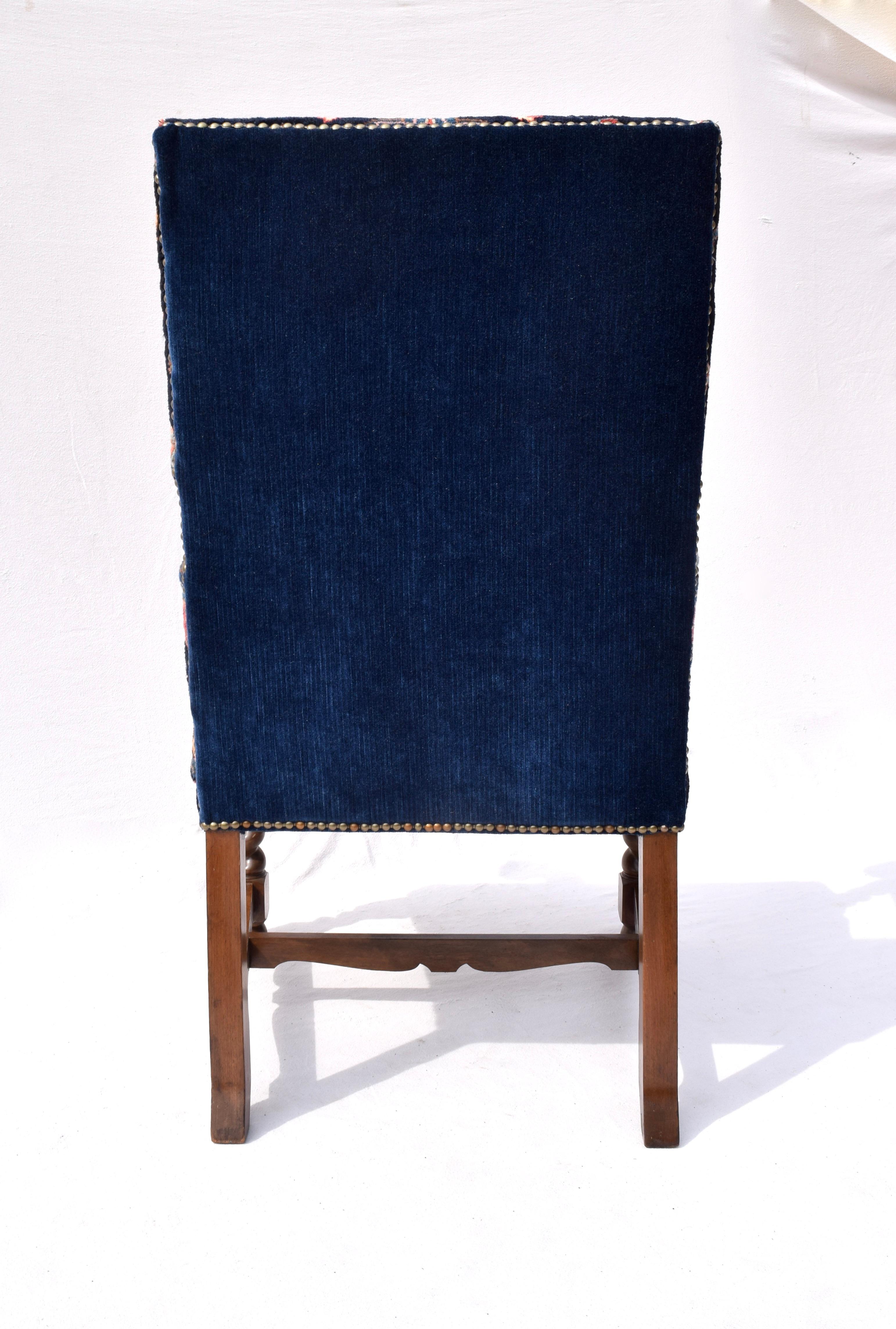 Antique English Barley Twist Oriental Carpet Upholstered Chair 2