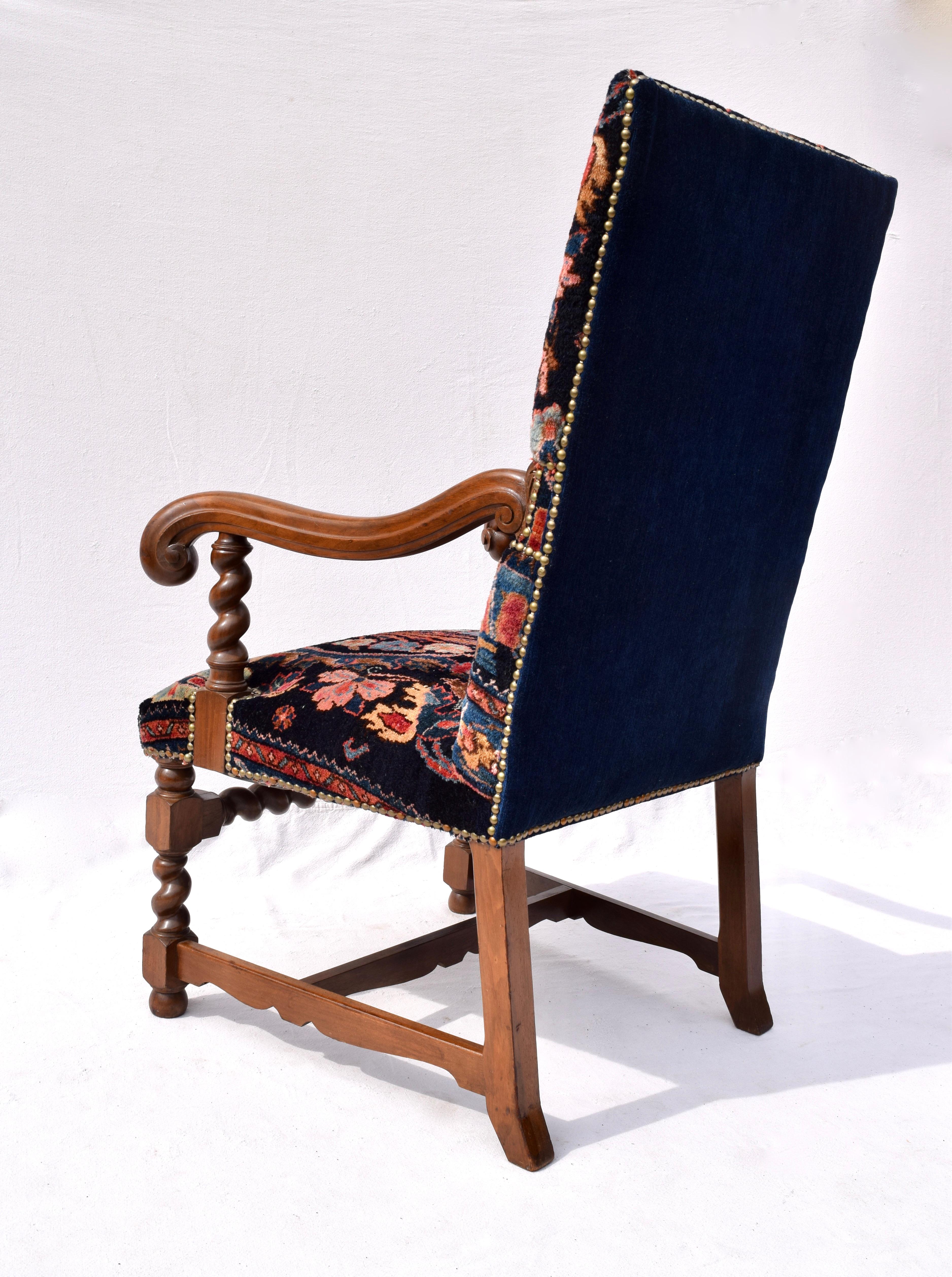 Antique English Barley Twist Oriental Carpet Upholstered Chair 3