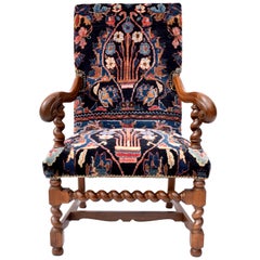 Antique English Barley Twist Oriental Carpet Upholstered Chair