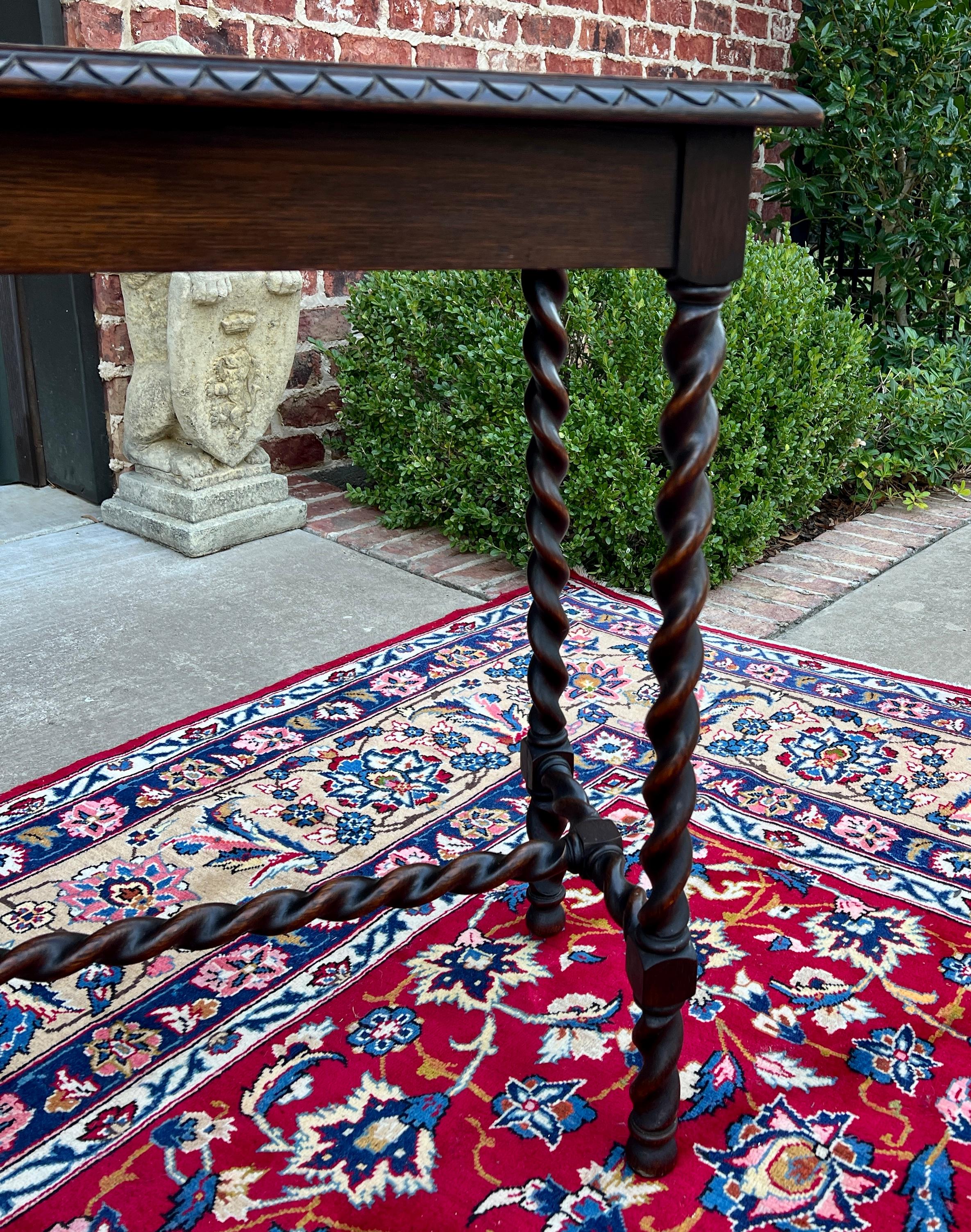 Antique English Barley Twist Sofa Entry Table Oak Carved Beveled Edge Top 1920s 4