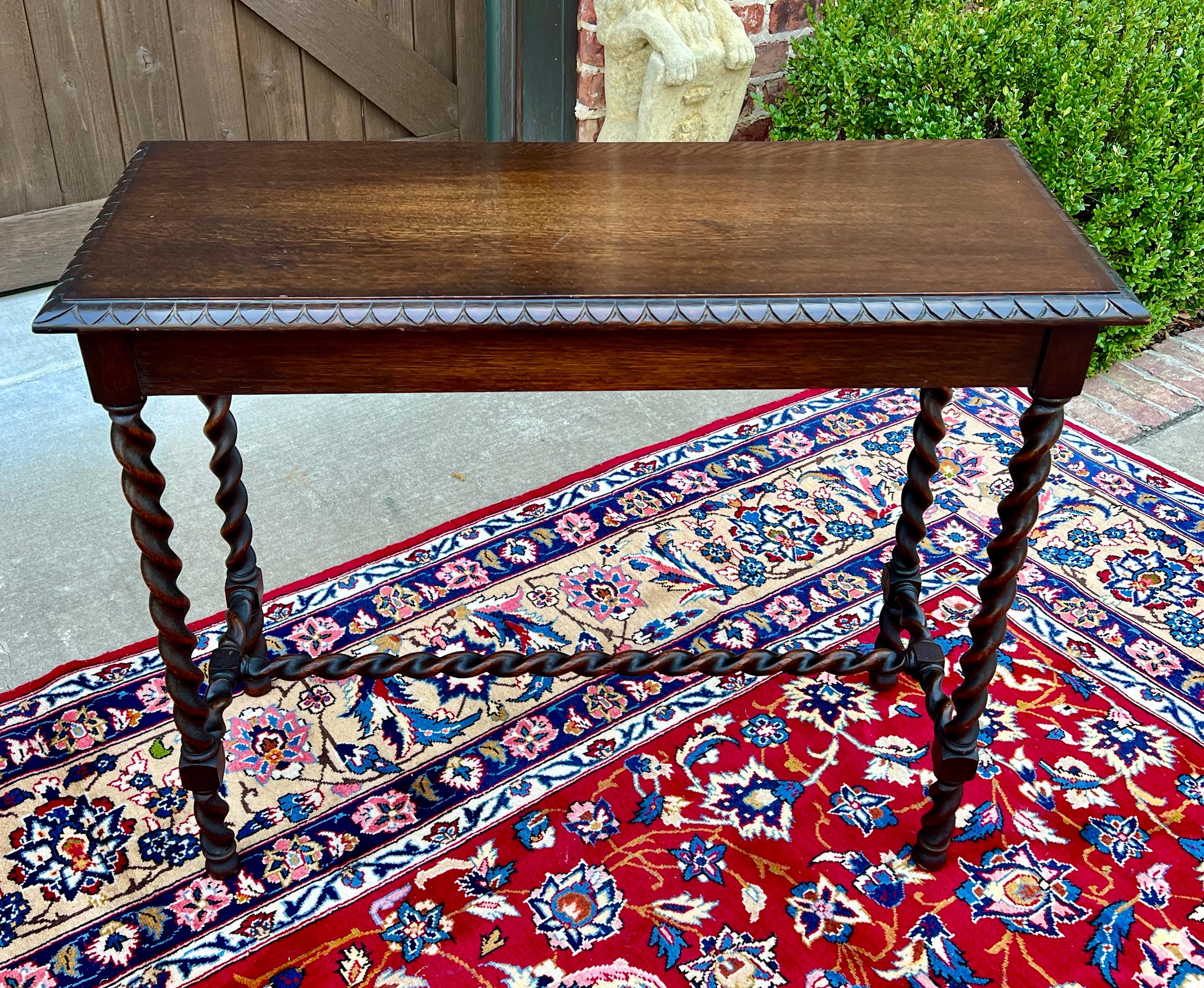Antique English Barley Twist Sofa Entry Table Oak Carved Beveled Edge Top 1920s 5