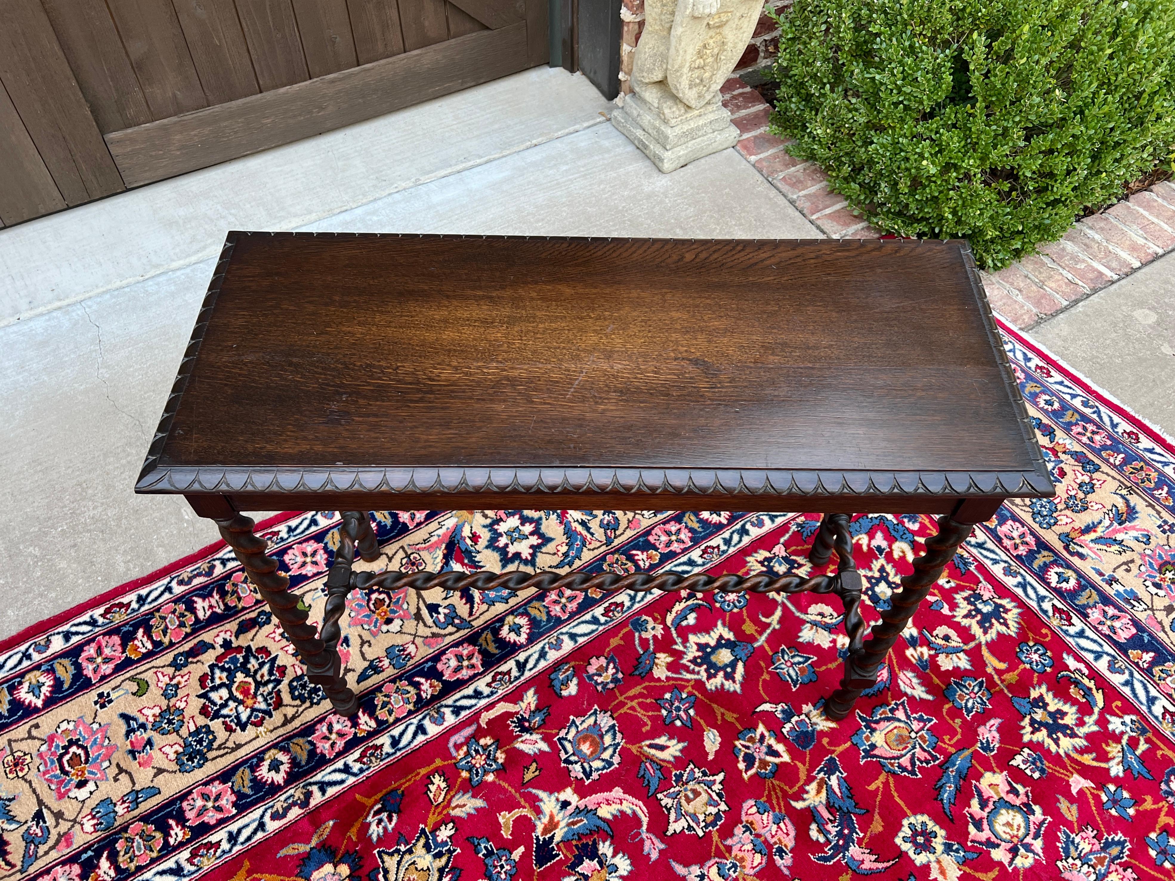 Antique English Barley Twist Sofa Entry Table Oak Carved Beveled Edge Top 1920s 7