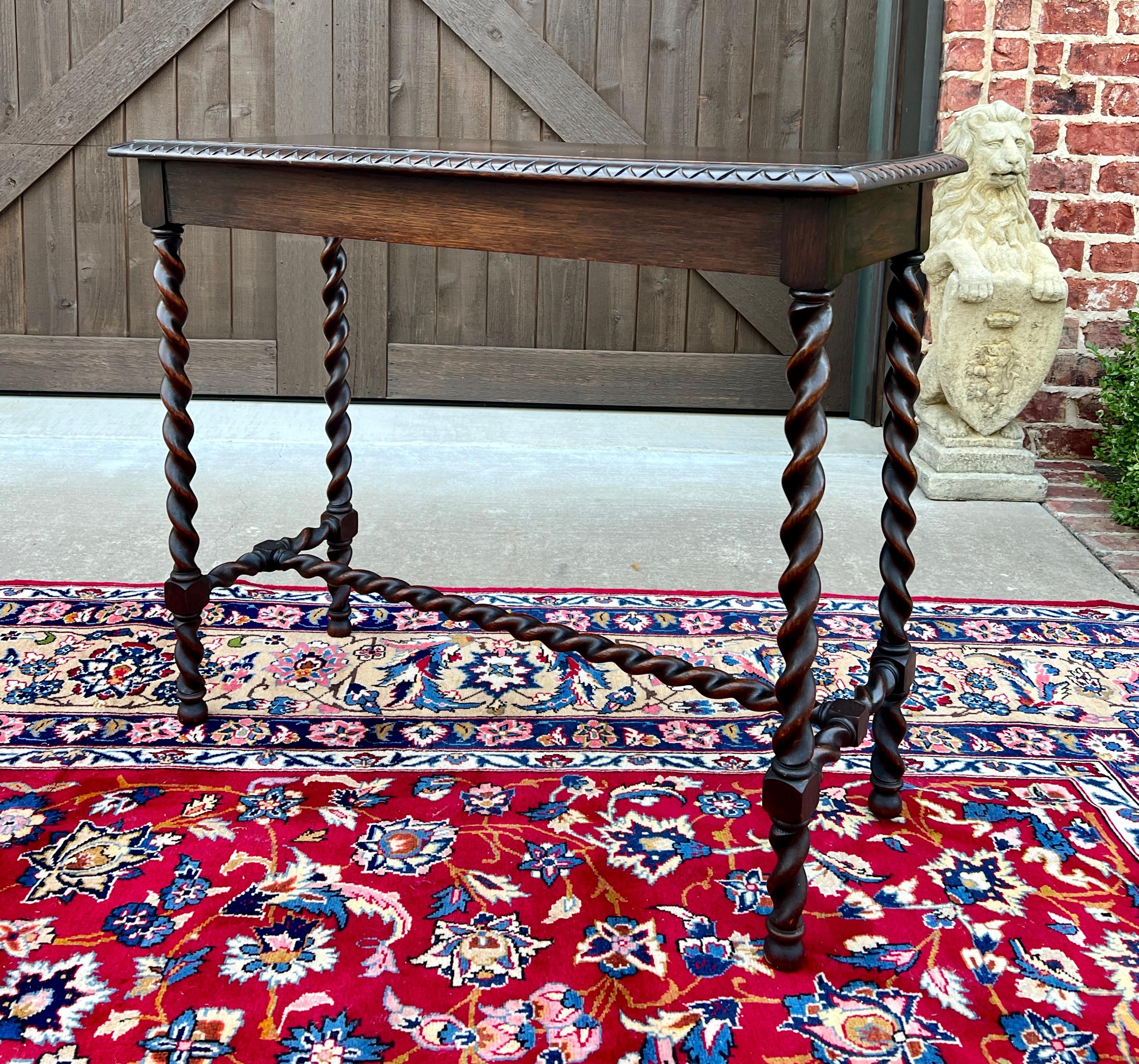Antique English Barley Twist Sofa Entry Table Oak Carved Beveled Edge Top 1920s 8