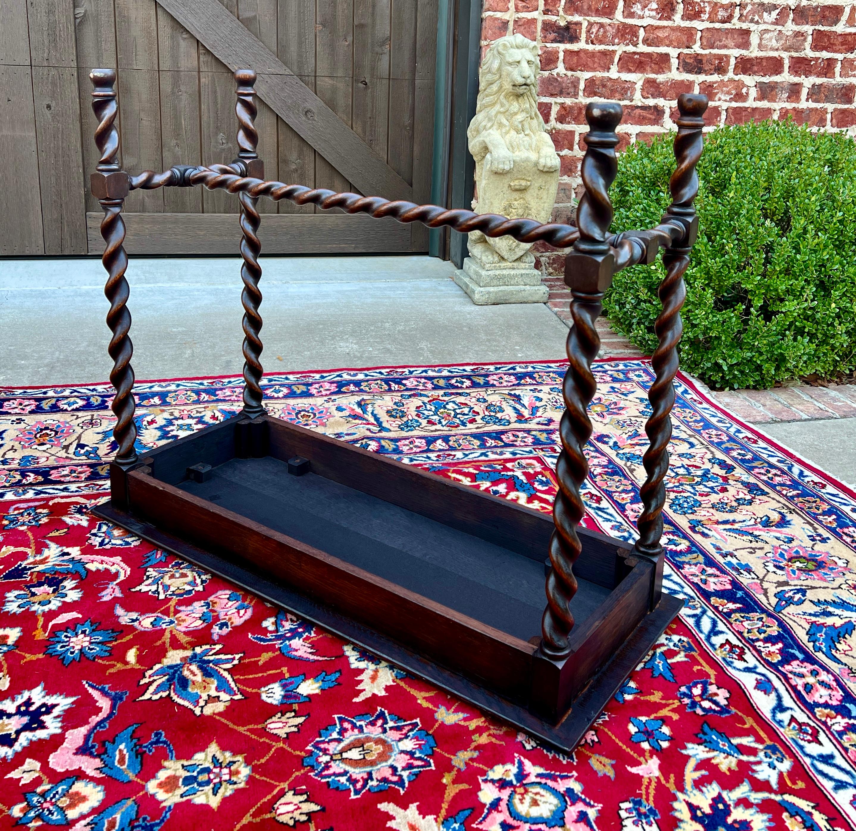 Antique English Barley Twist Sofa Entry Table Oak Carved Beveled Edge Top 1920s 11