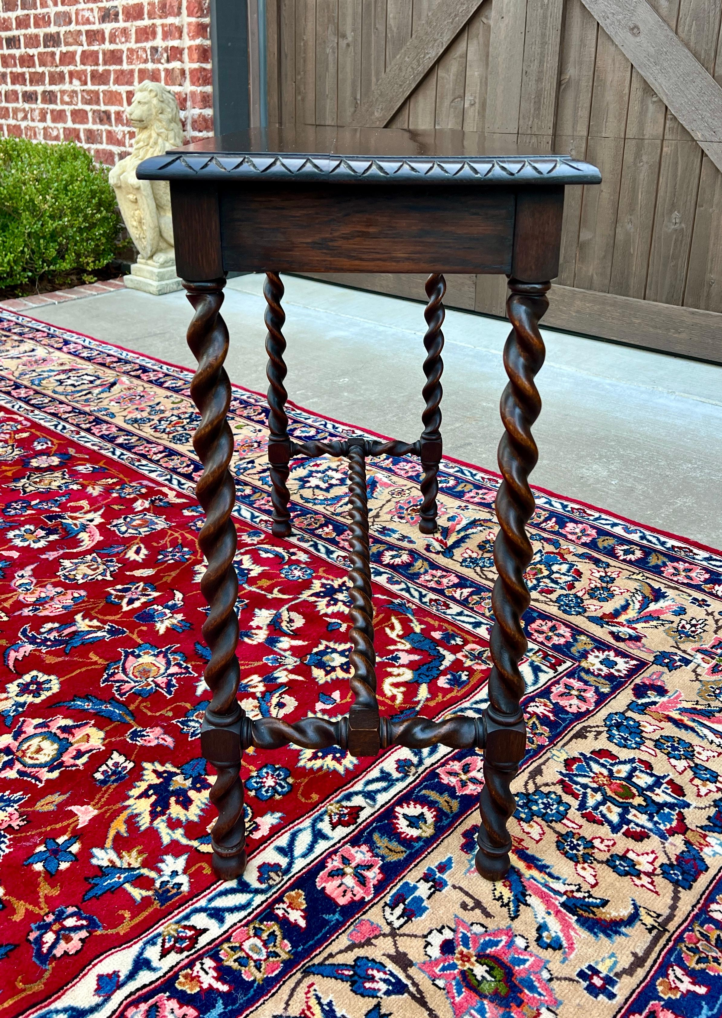 Antique English Barley Twist Sofa Entry Table Oak Carved Beveled Edge Top 1920s In Good Condition In Tyler, TX