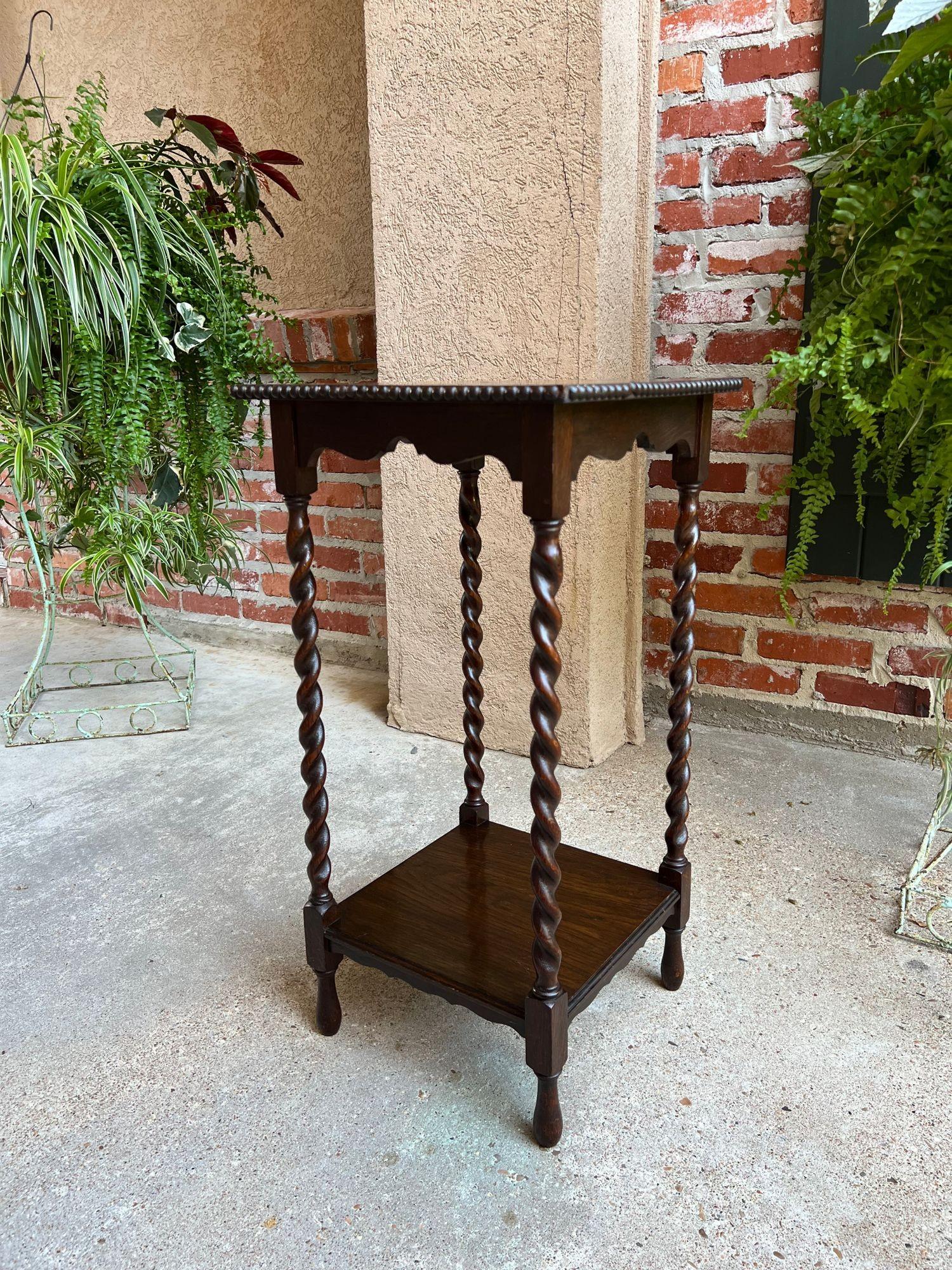 Parquetry Antique English Barley Twist Square Side Table Petite Two Tier Oak c1910