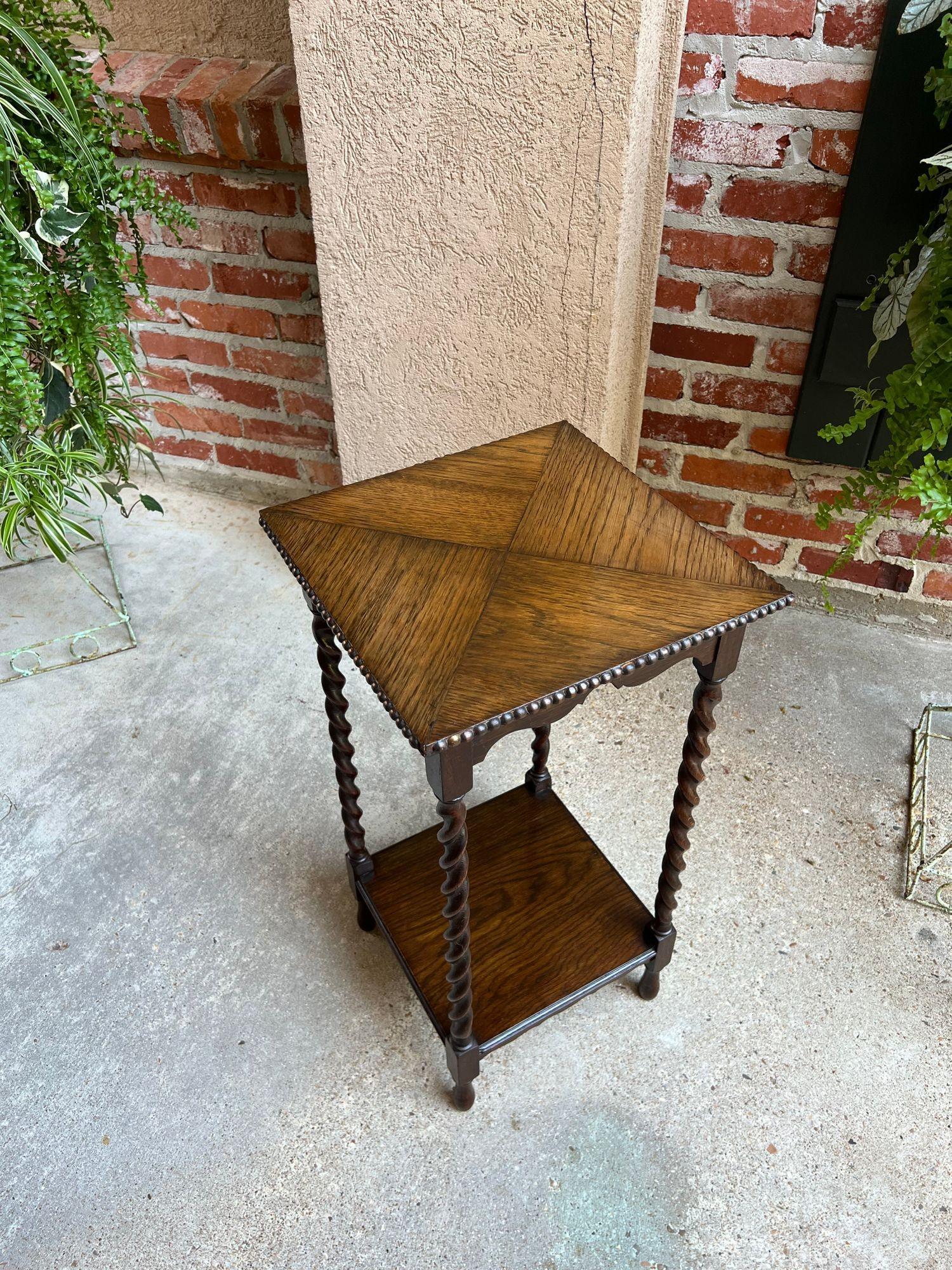 Early 20th Century Antique English Barley Twist Square Side Table Petite Two Tier Oak c1910