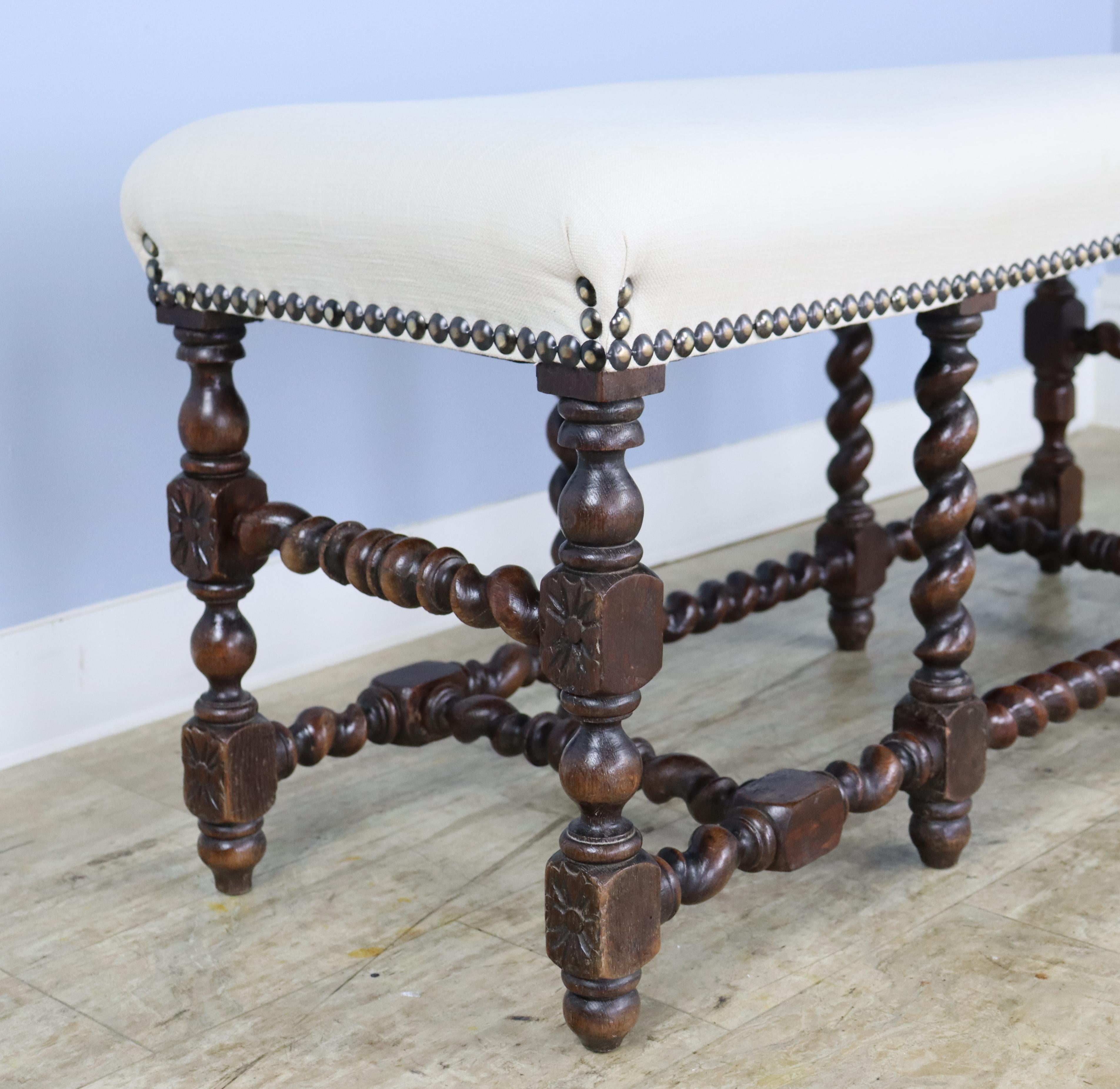 Oak Antique English Barley Twist Stool - A For Sale